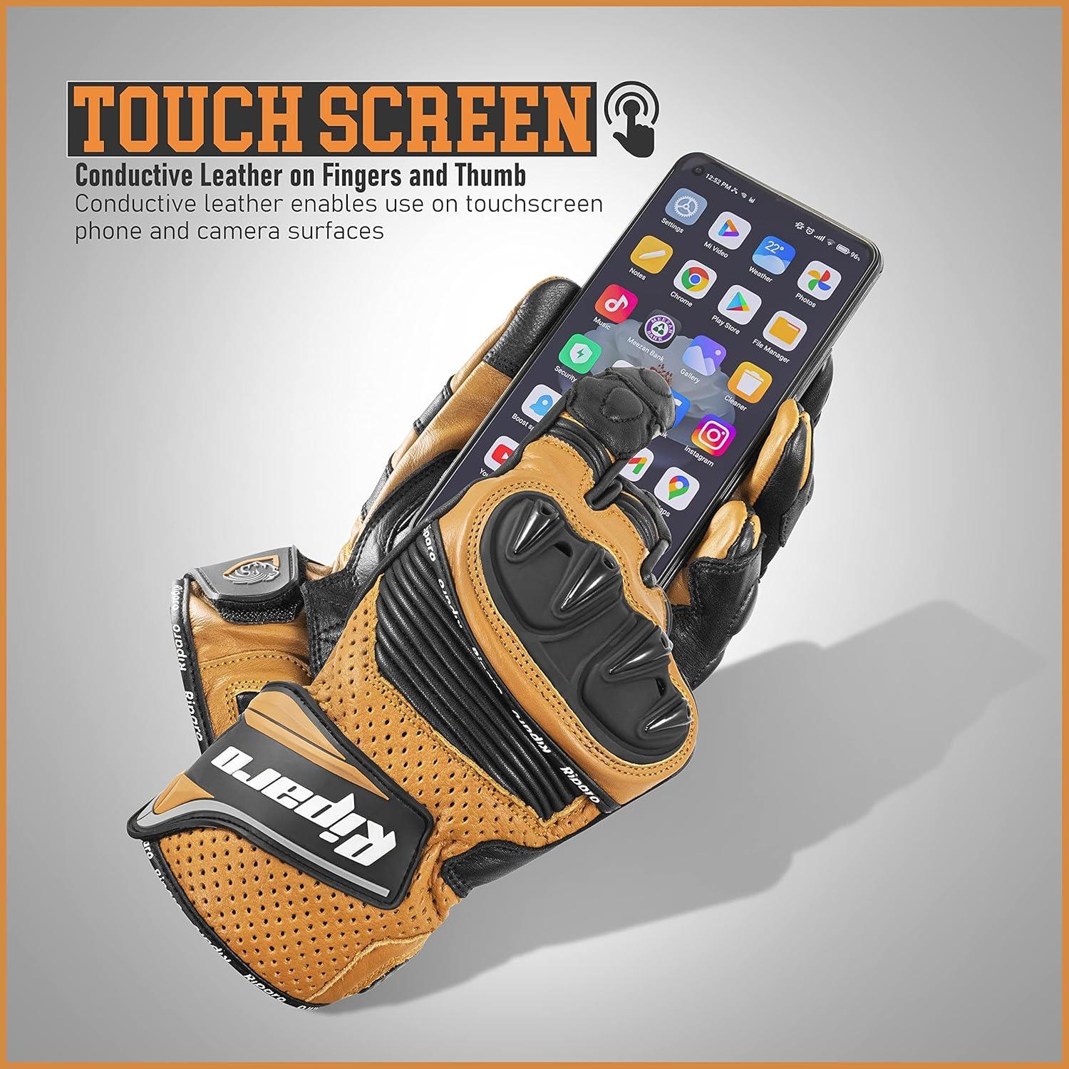 Guantes de Motocicleta Riparo de Cuero con Protección Táctil