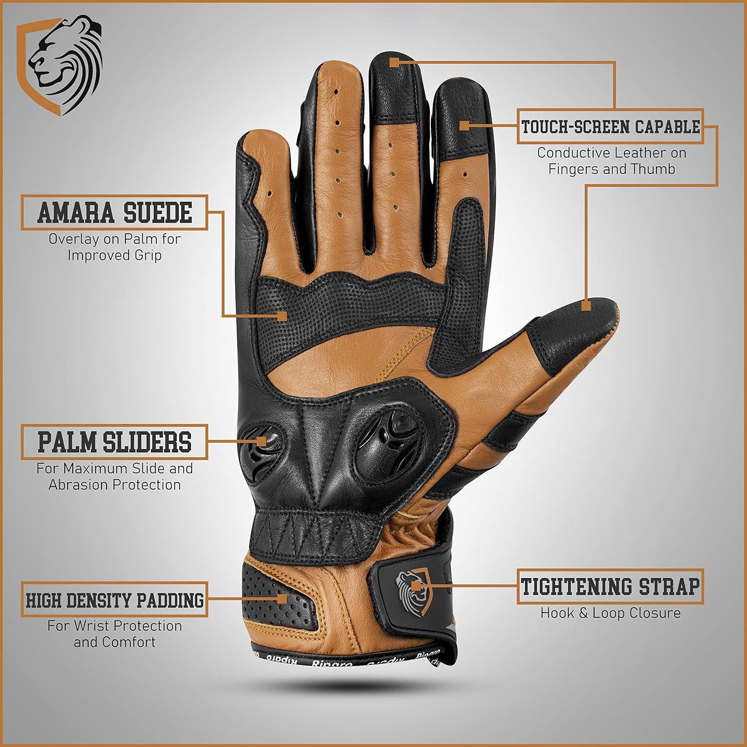 Guantes de Motocicleta Riparo de Cuero con Protección Táctil