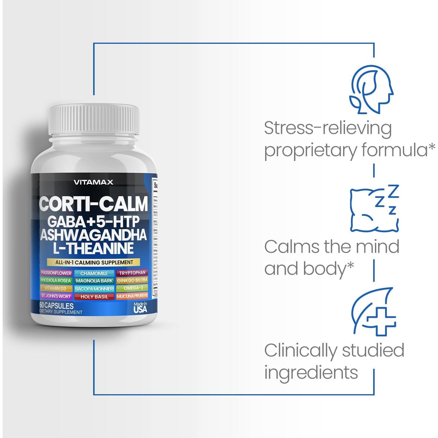 Suplemento Vitamax Calming 60ct - Cortisol, Ashwagandha, GABA