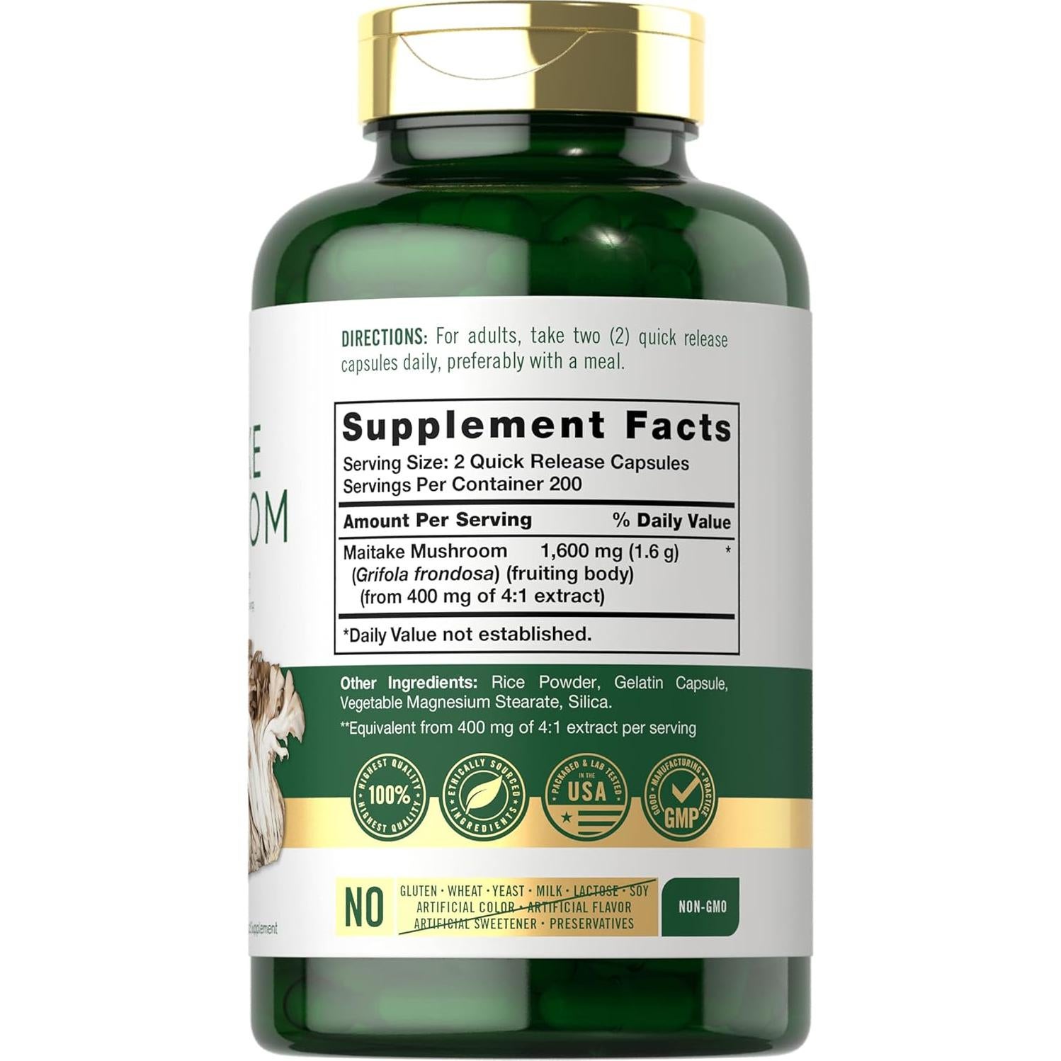 Cápsulas de Hongo Maitake Carlyle 1600mg 400 Conteo Suplemento