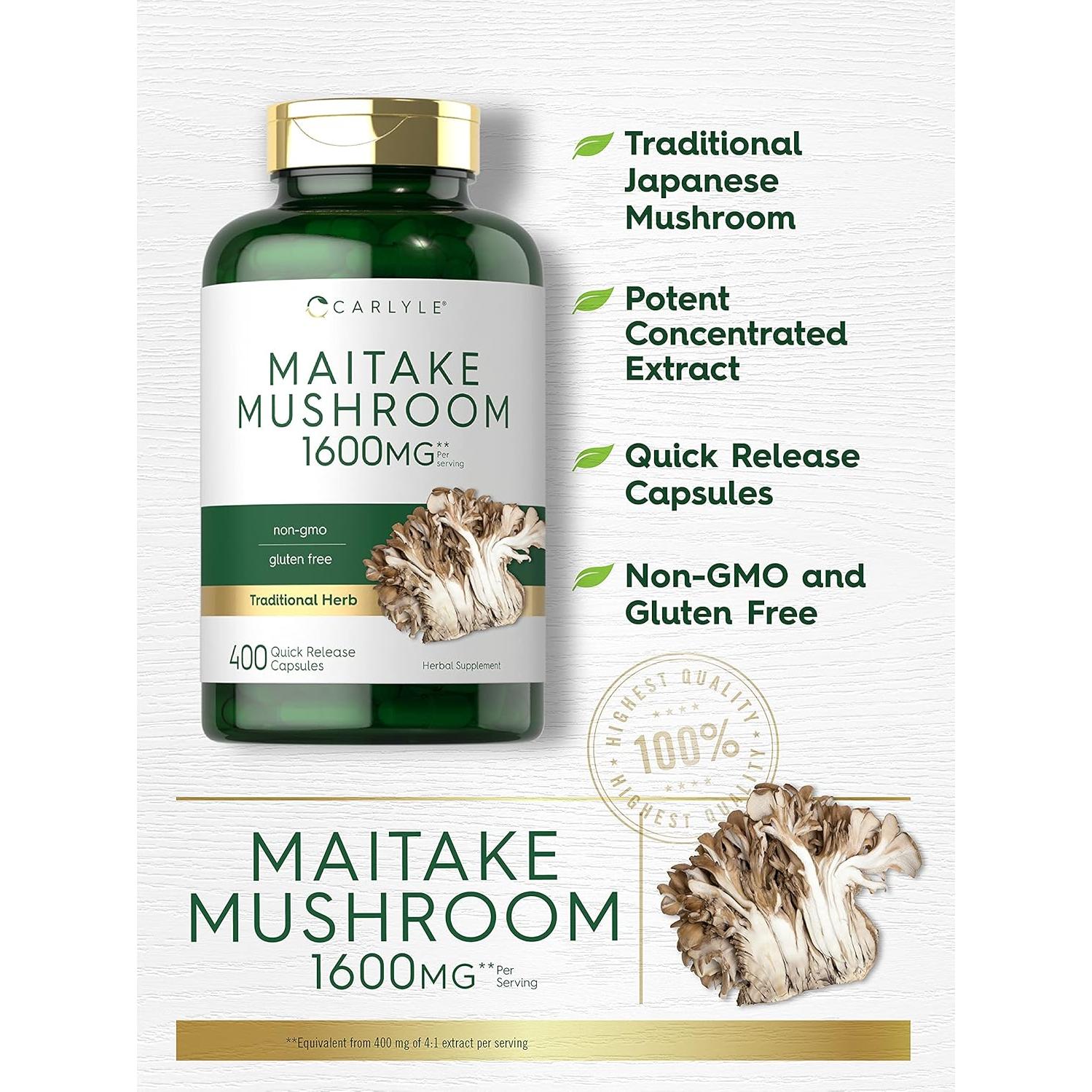 Cápsulas de Hongo Maitake Carlyle 1600mg 400 Conteo Suplemento