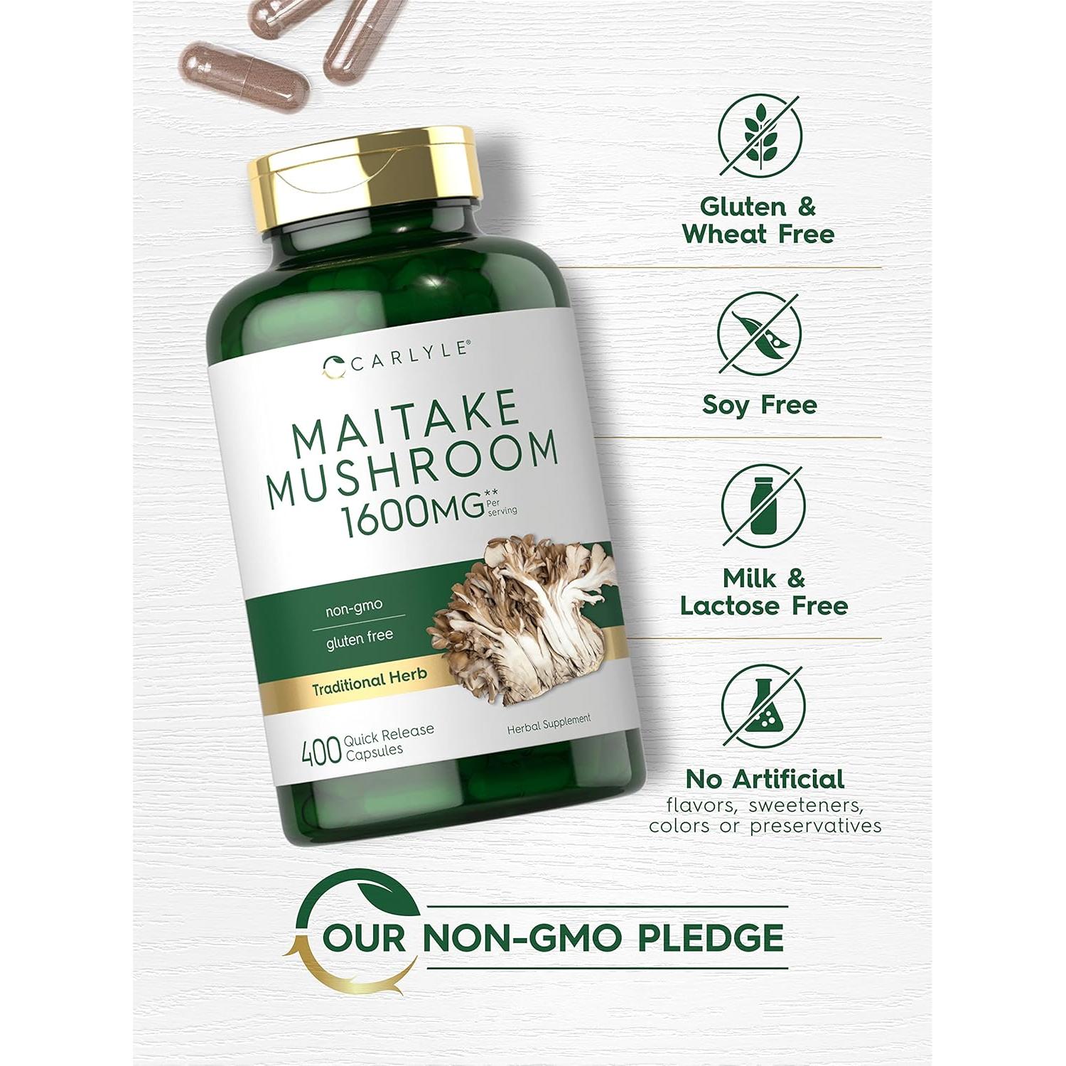 Cápsulas de Hongo Maitake Carlyle 1600mg 400 Conteo Suplemento