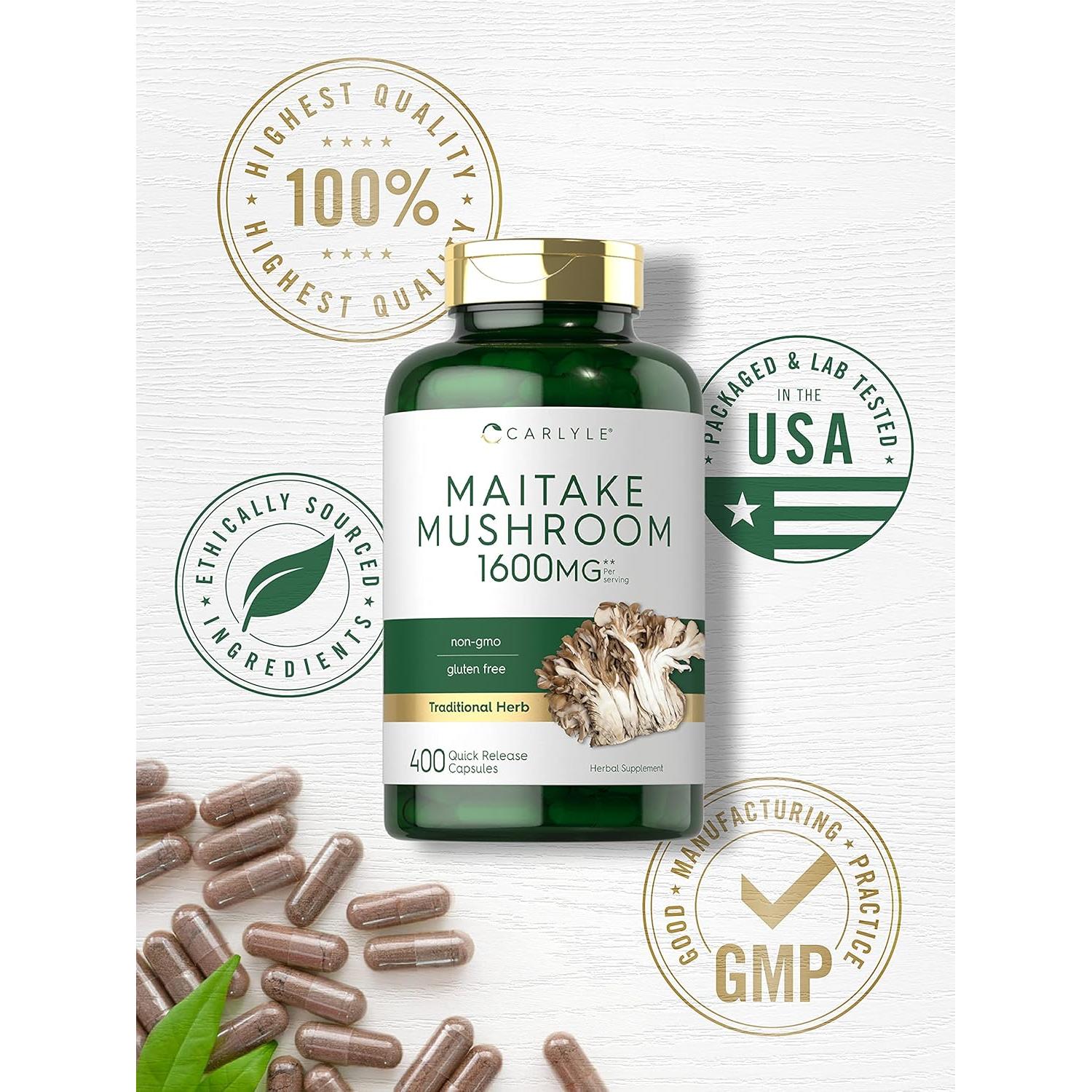 Cápsulas de Hongo Maitake Carlyle 1600mg 400 Conteo Suplemento