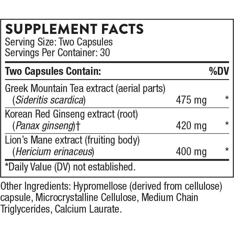 Suplemento Ginseng Plus Thorne - 60 Cápsulas - Enfoque y Memoria