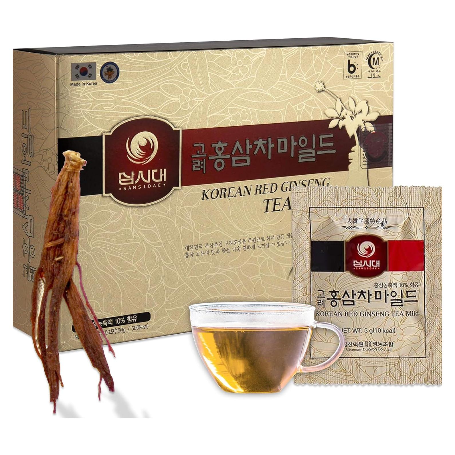 Té Instantáneo de Ginseng Rojo Panax Coreano SAMSIDAE - 50 Bolsas - Sabor Suave