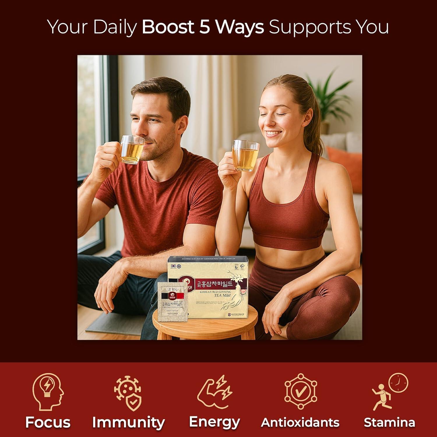 Té Instantáneo de Ginseng Rojo Panax Coreano SAMSIDAE - 50 Bolsas - Sabor Suave