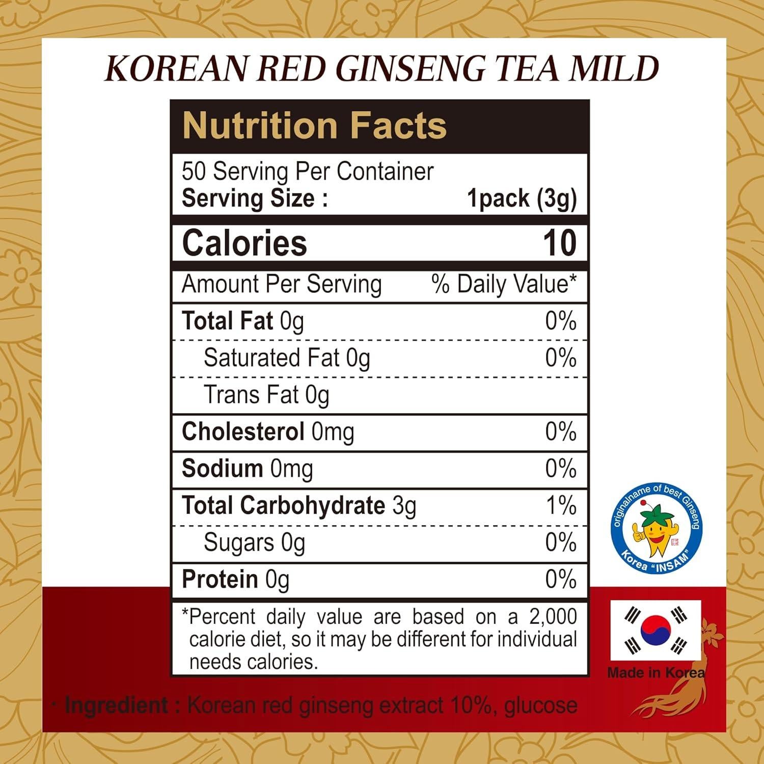 Té Instantáneo de Ginseng Rojo Panax Coreano SAMSIDAE - 50 Bolsas - Sabor Suave