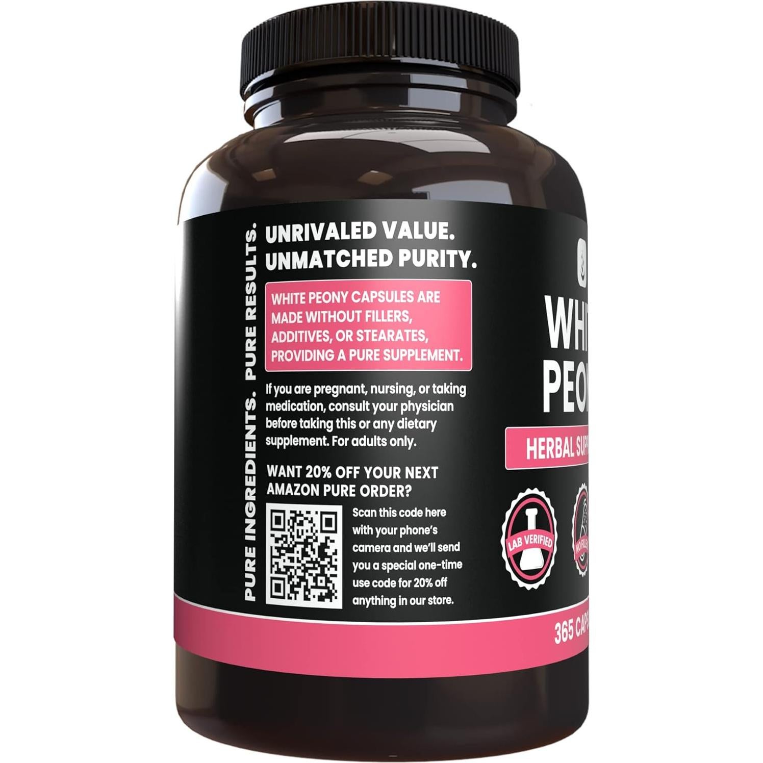 Cápsulas de Peonía Blanca Ingredientes Originales Puros 365 Unidades