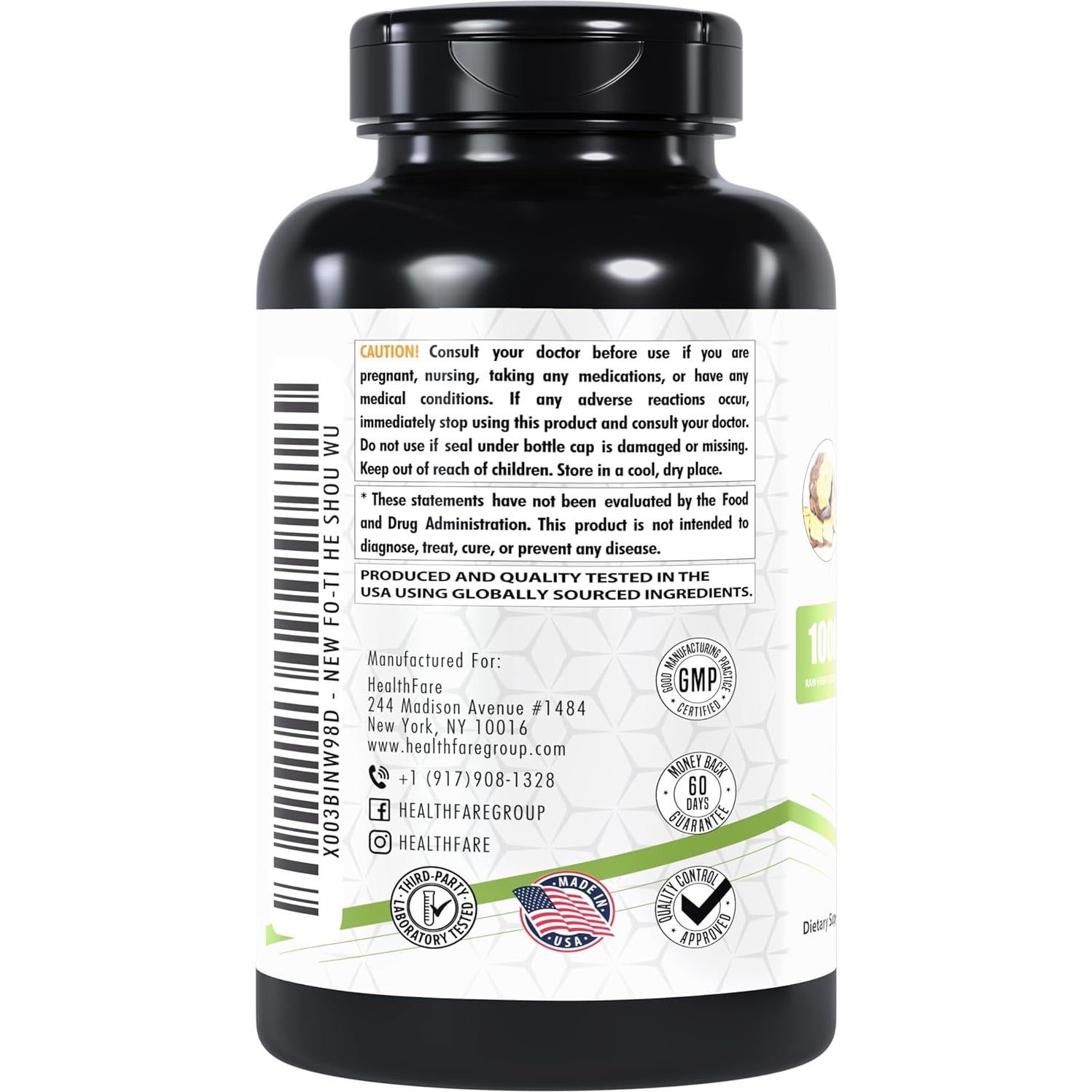 Fo-Ti He Shou Wu 1000mg - 200 Cápsulas Veganas HealthFare