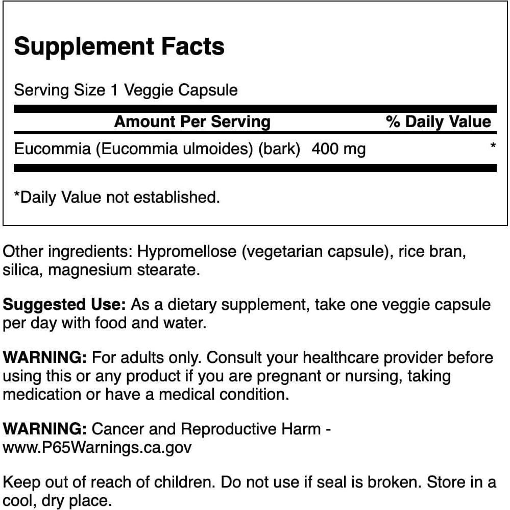 Cápsulas Veganas Corteza de Eucommia 400 mg Swanson 60 Unidades