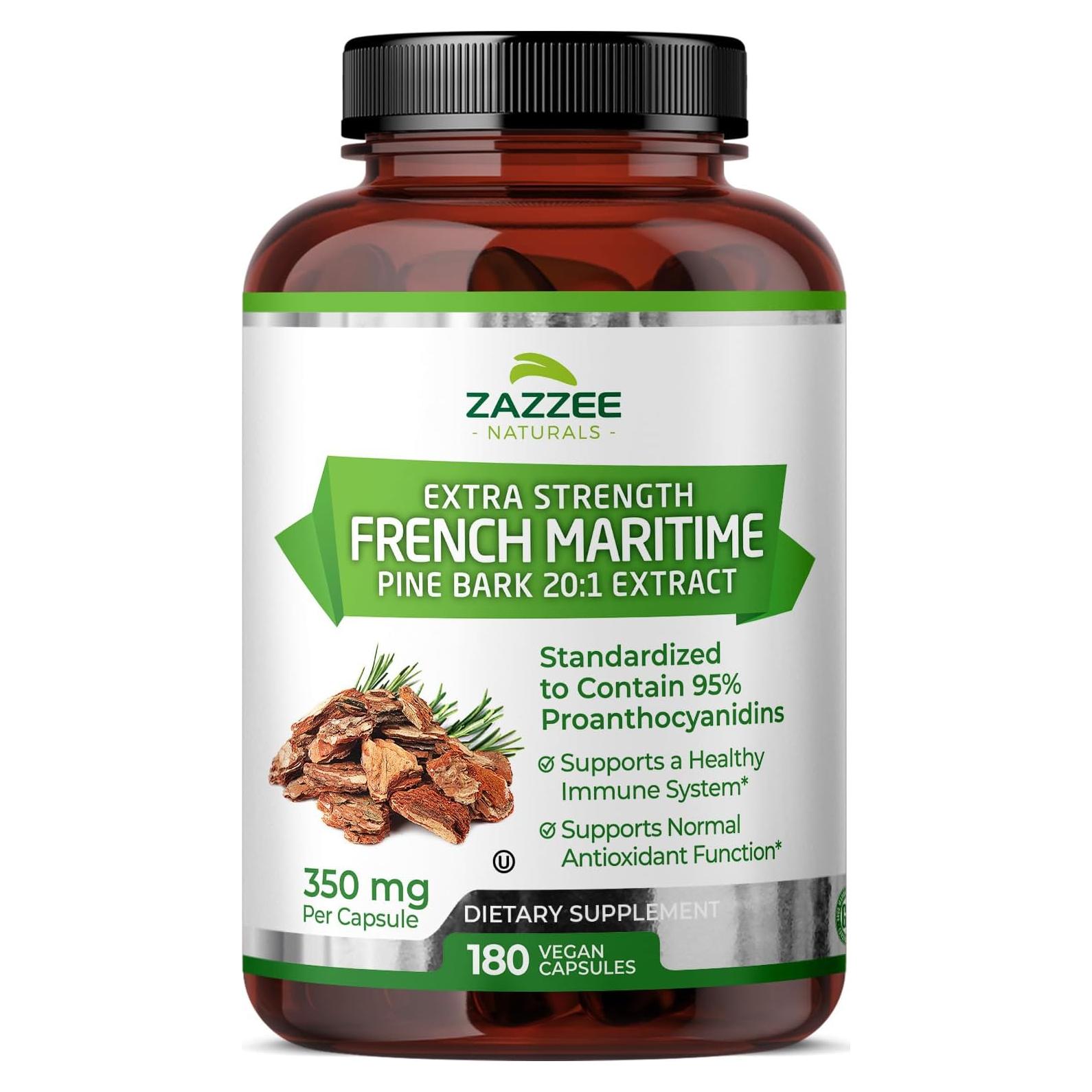 Zazzee Extracto de Corteza de Pino Marítimo 350mg 180 Cápsulas Veganas