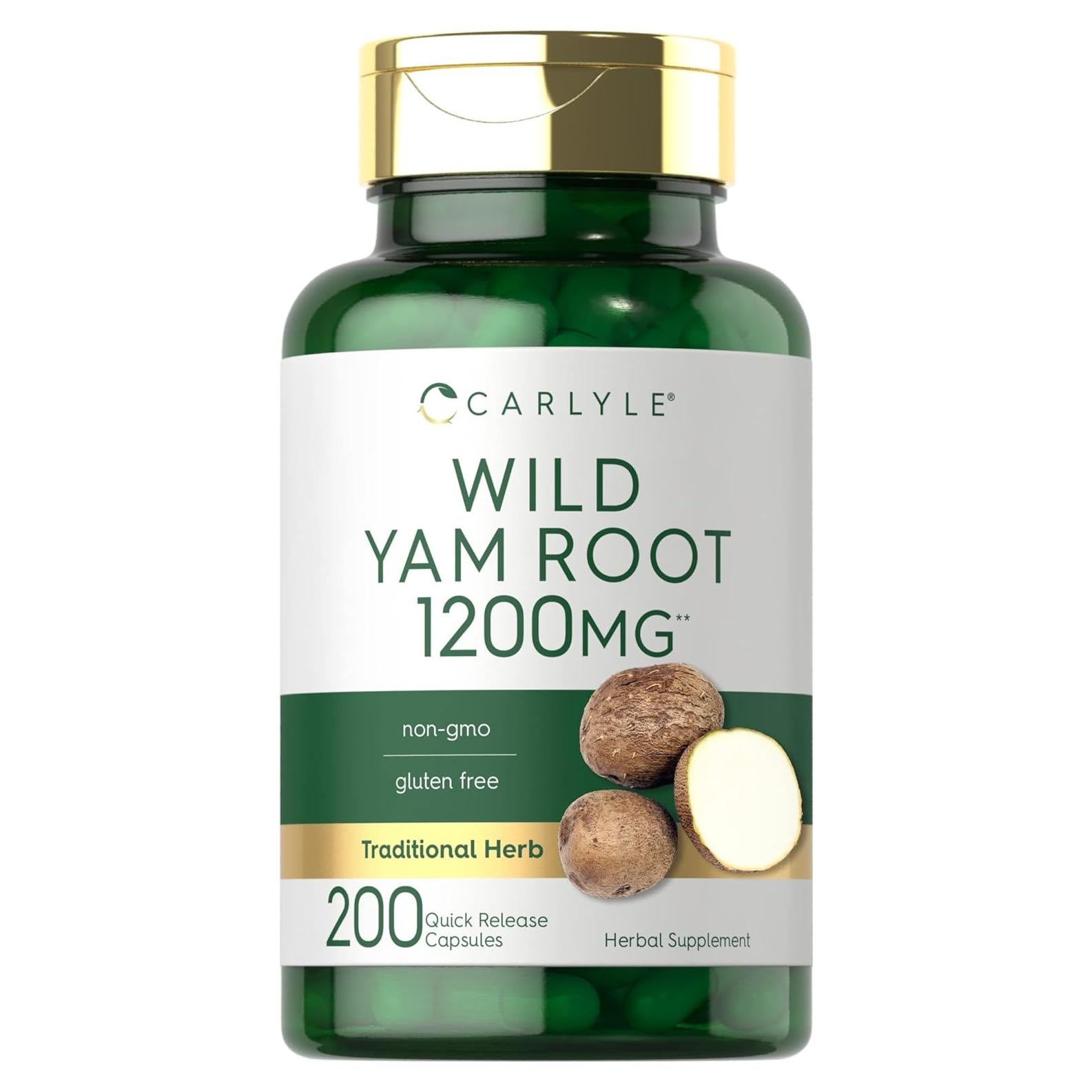 Cápsulas de raíz de ñame silvestre Carlyle | 200 unidades | Sin OGM, Sin gluten