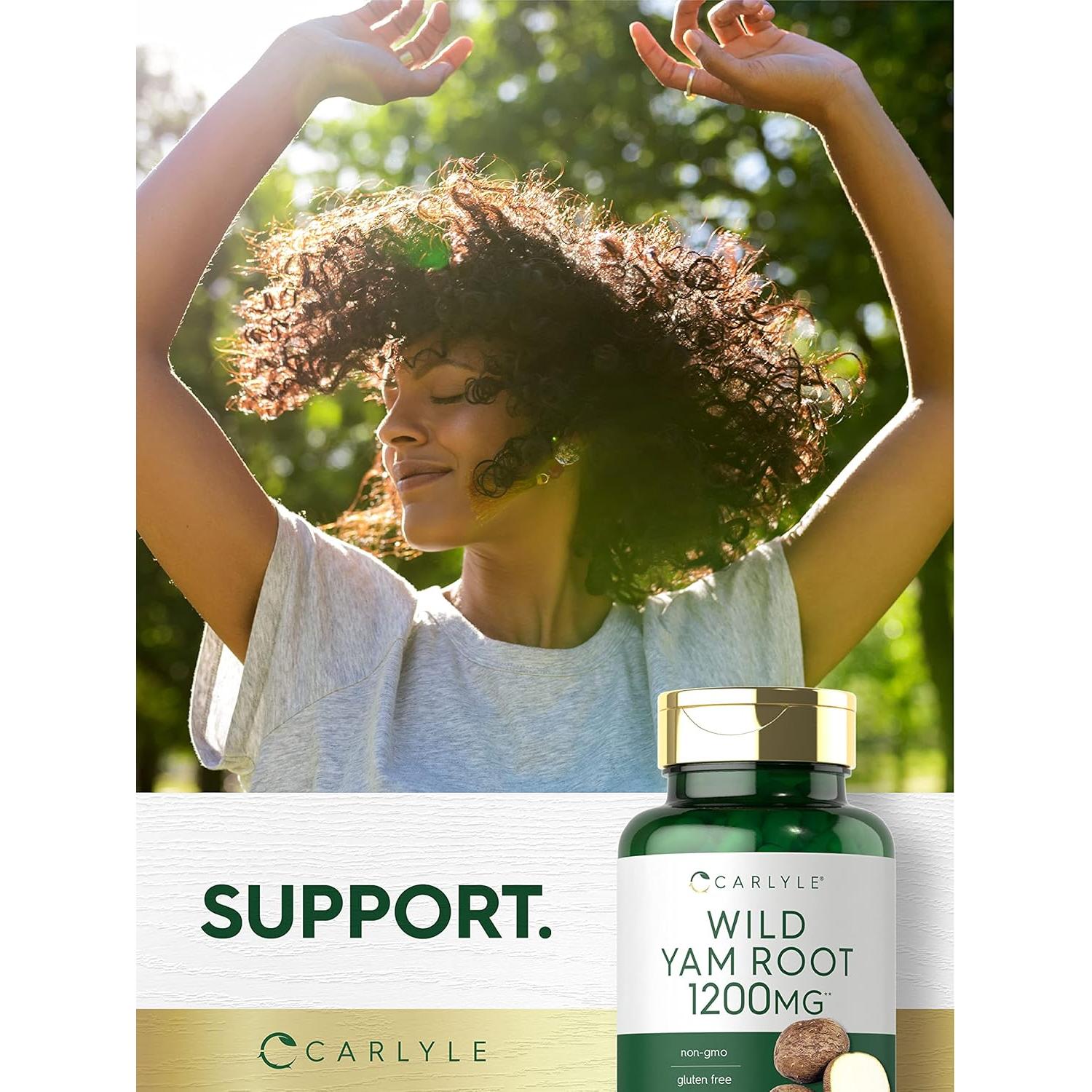 Cápsulas de raíz de ñame silvestre Carlyle | 200 unidades | Sin OGM, Sin gluten