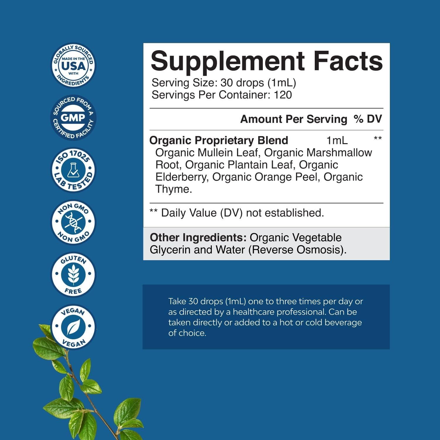 Gotas de Mullein Orgánico USDA 120ml - Desintoxicación Pulmonar