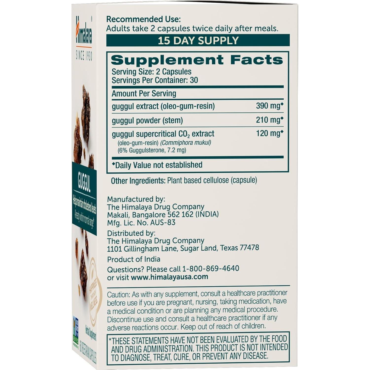 Himalaya Guggul 750 mg - Suplemento de Colesterol 60 Cápsulas