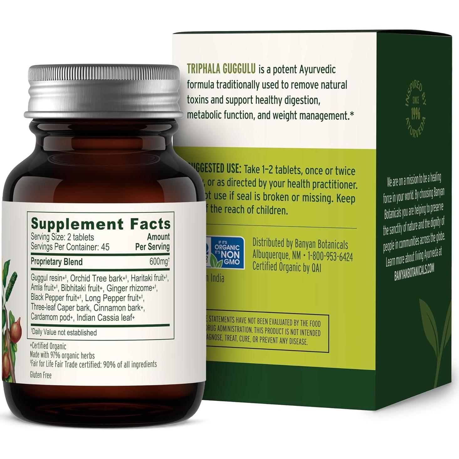 Suplemento Digestivo Orgánico Triphala Guggulu Banyan 90 Tabletas