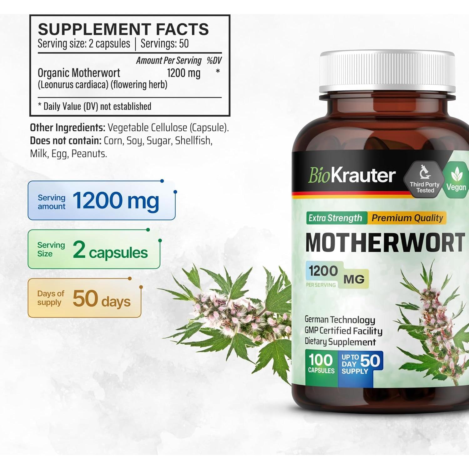 Cápsulas y Tintura de Hierba de la Madre BioKrauter 100 Unidades