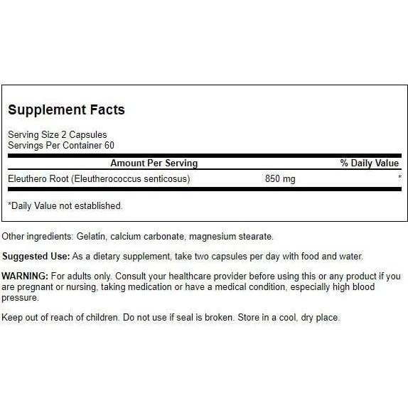 Raíz de Eleuthero Swanson 425 mg 120 Cápsulas - Antiestrés