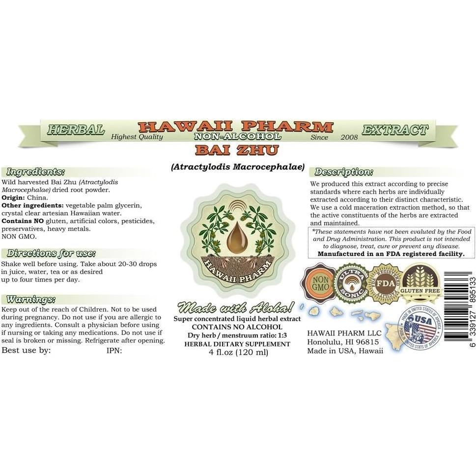 Extracto Líquido Sin Alcohol Bai Zhu Hawaii Pharm 59 ml