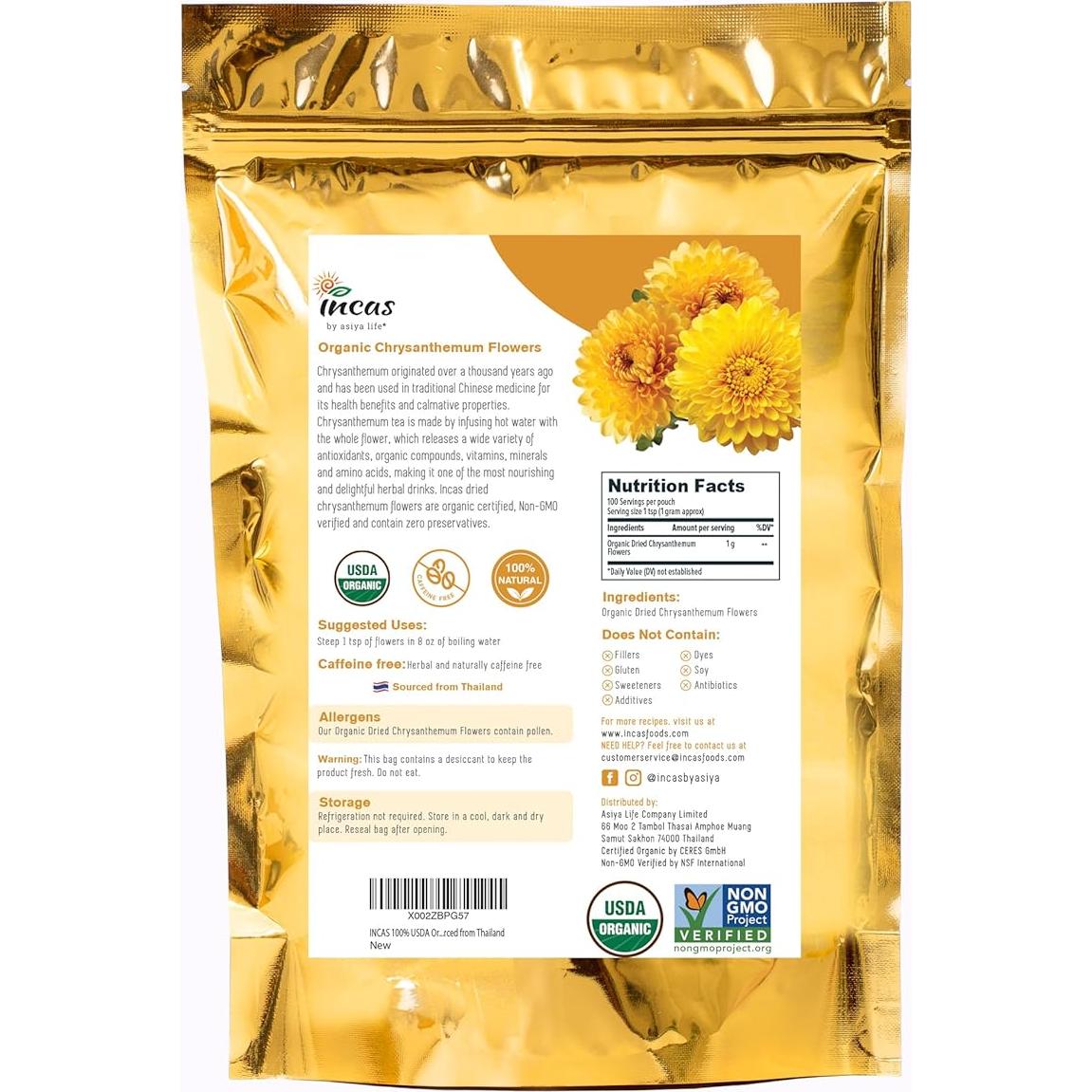 Té de Crisantemo Orgánico Incas 100 g Sin Cafeína y Sin Gluten