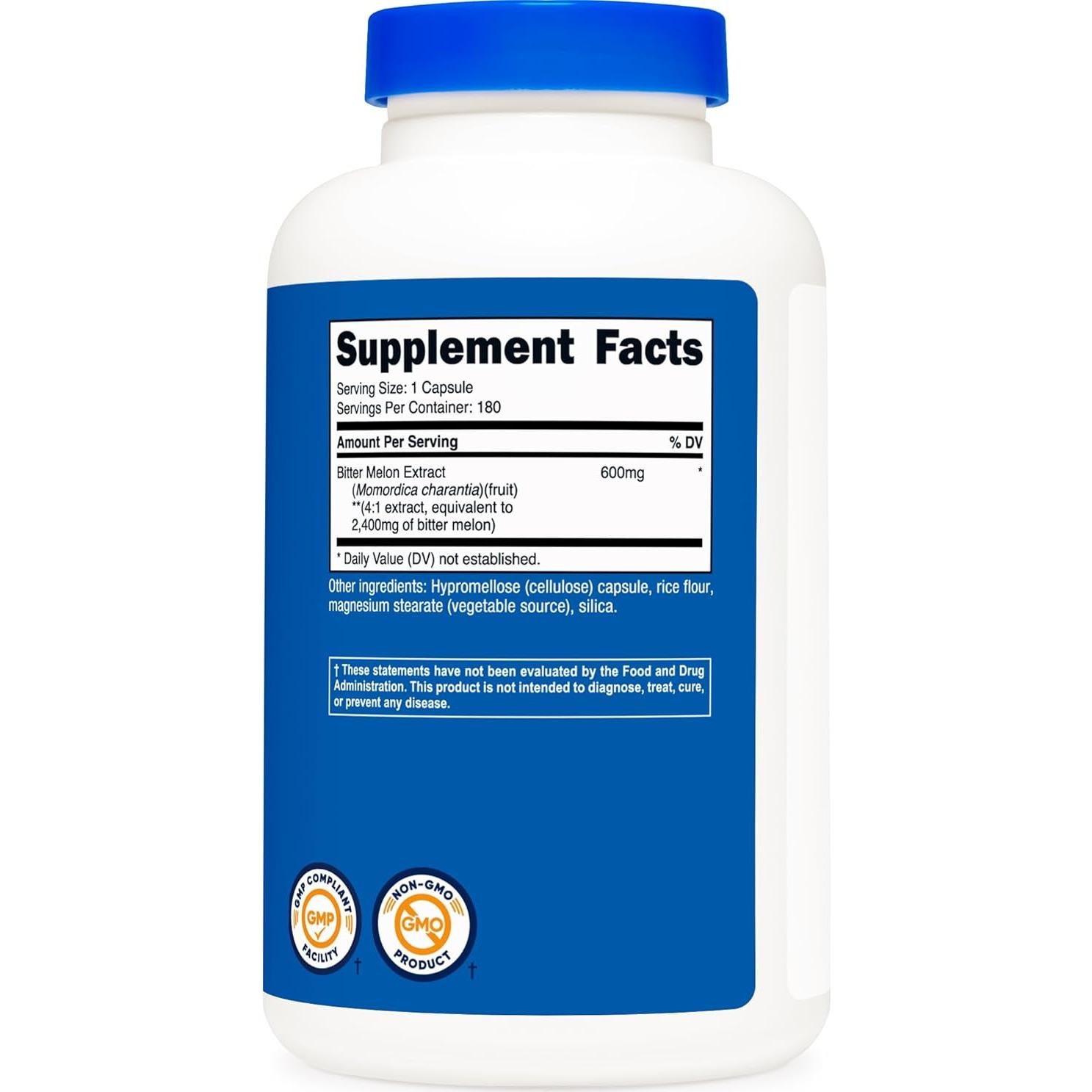 Melón Amargo Nutricost 600mg - 180 Cápsulas Sin Gluten