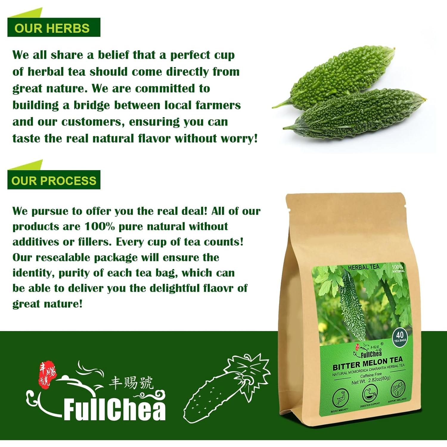 Té de Melón Amargo FullChea 40 Bolsitas 2g - Natural Sin Cafeína