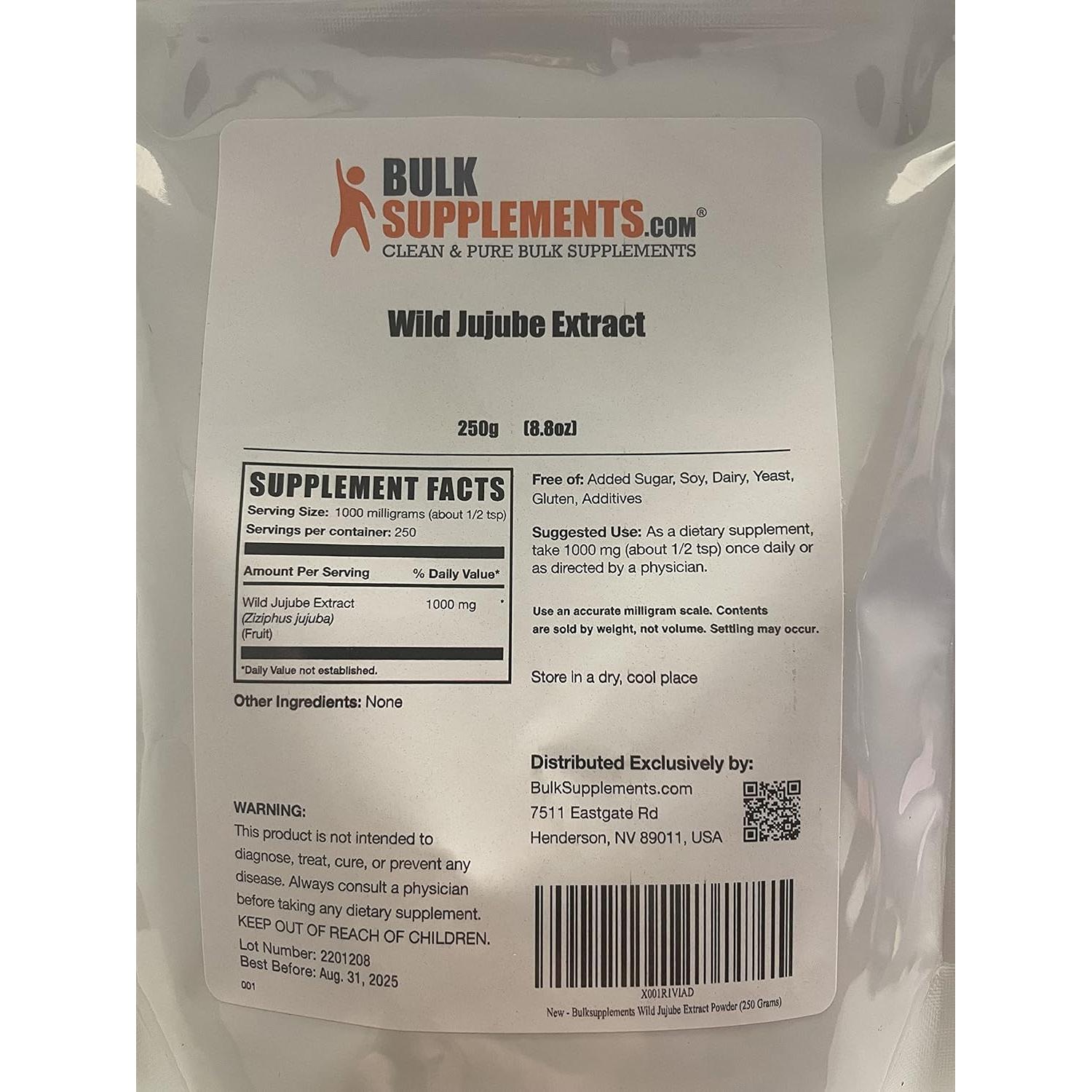 Polvo de Extracto de Jujube Silvestre BulkSupplements 250g Suplemento Herbal