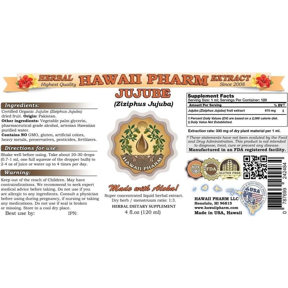 Extracto Líquido de Jujube HawaiiPharm 59 ml Suplemento Natural