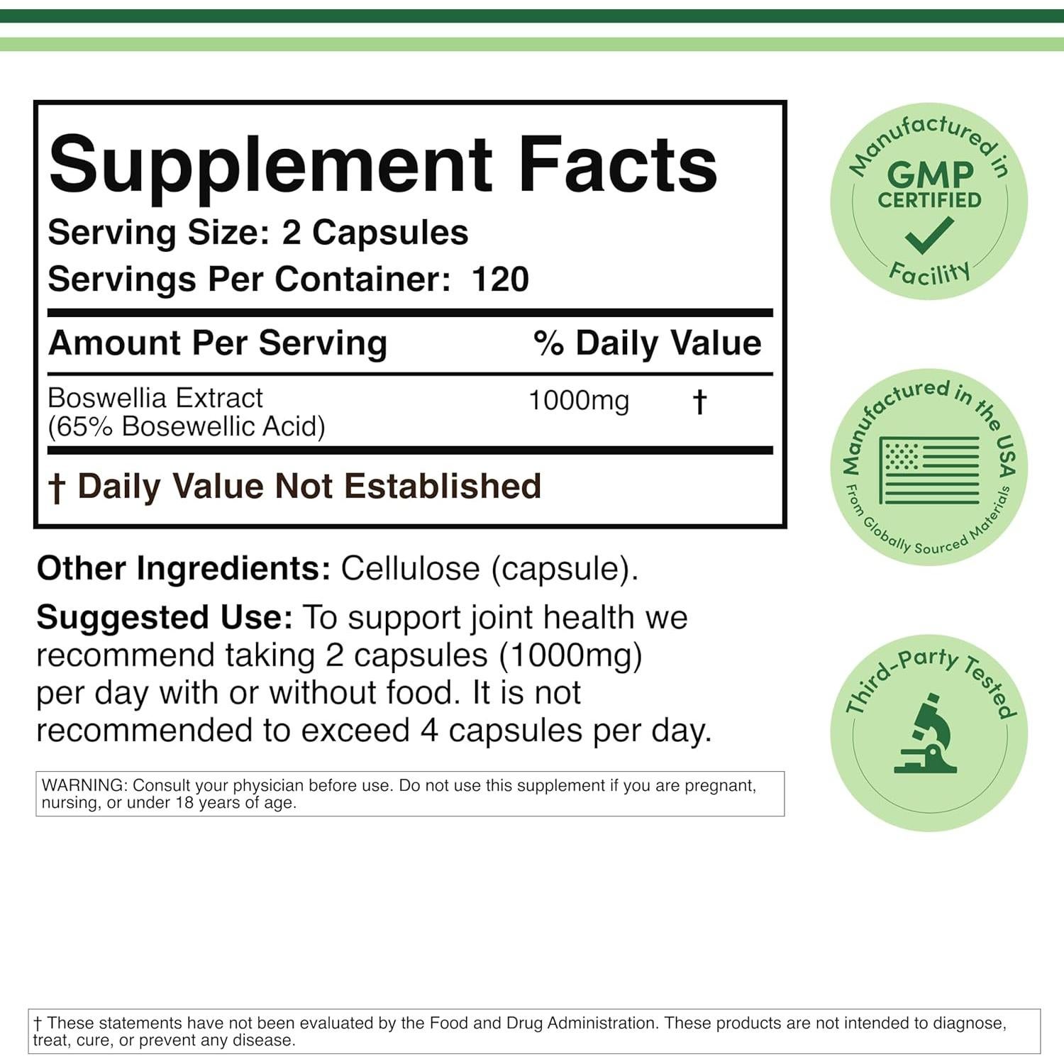 Cápsulas de Boswellia Serrata 240 unidades 1000mg Double Wood