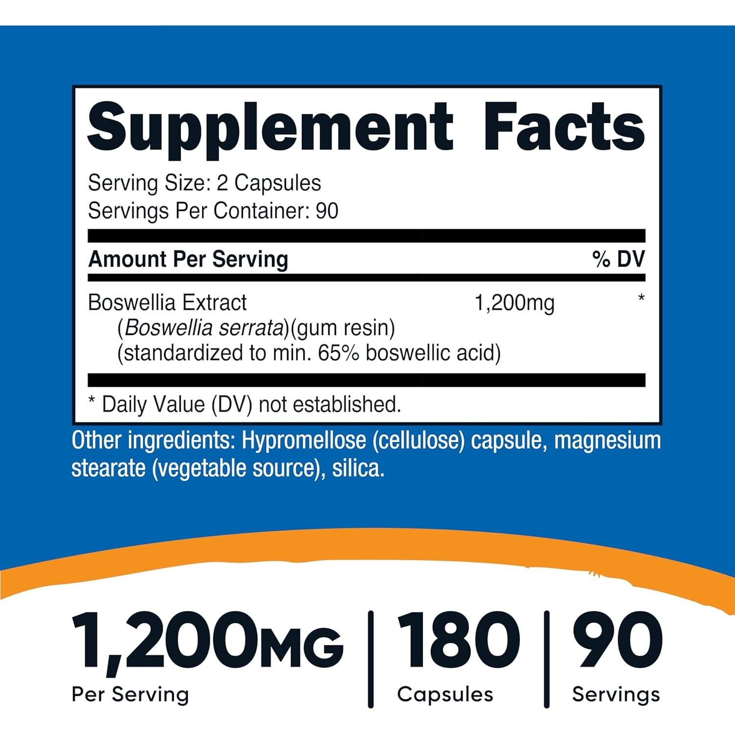 Cápsulas de Extracto de Boswellia Nutricost 1200mg 180 Caps Vegano
