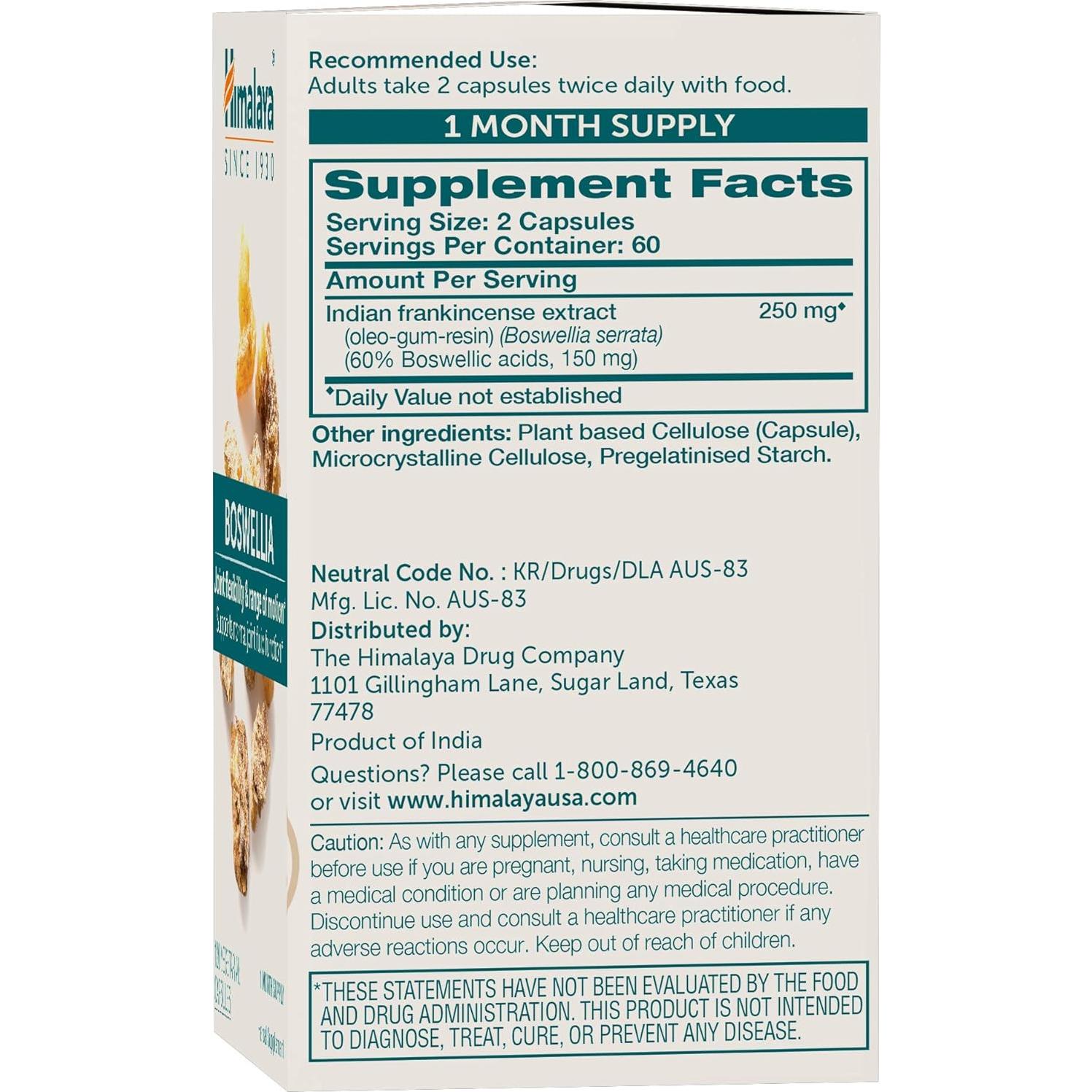 Himalaya Boswellia 250 mg, 120 Cápsulas para Articulaciones