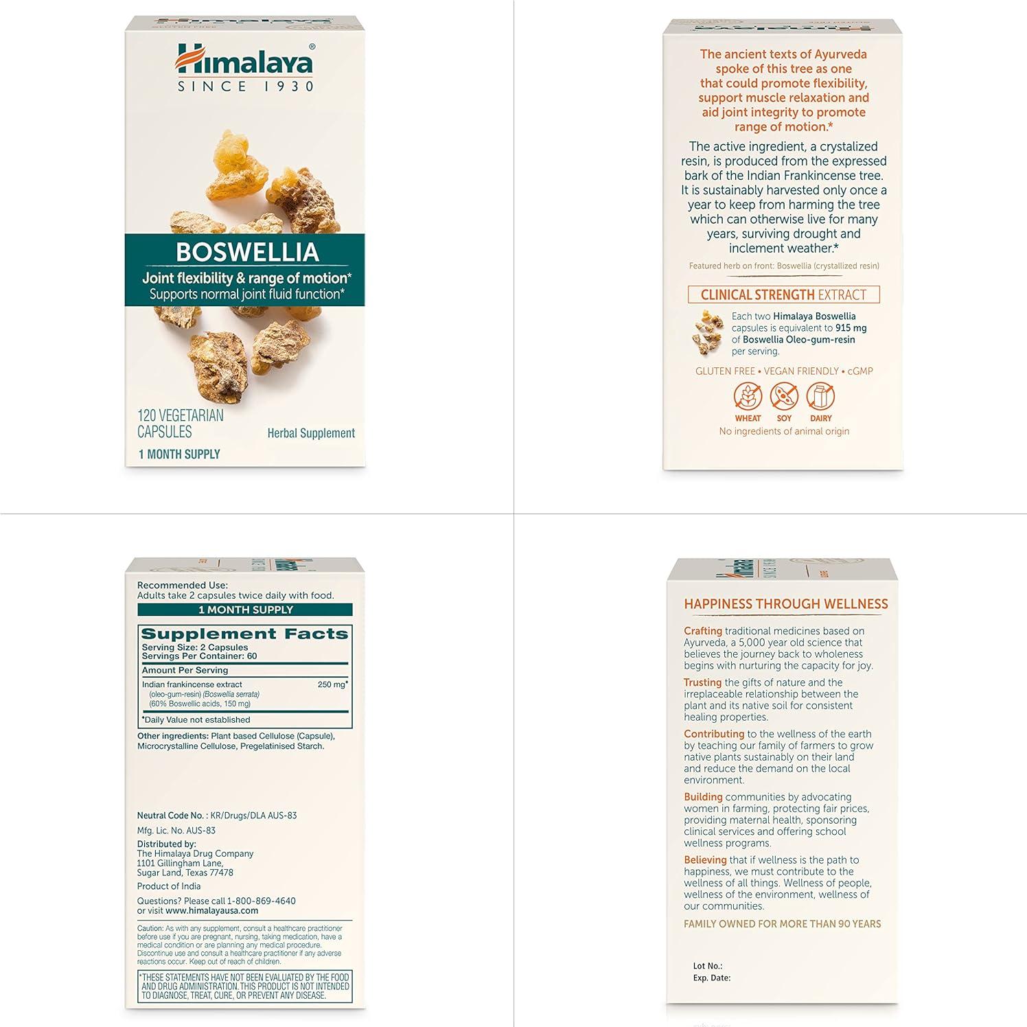 Himalaya Boswellia 250 mg, 120 Cápsulas para Articulaciones