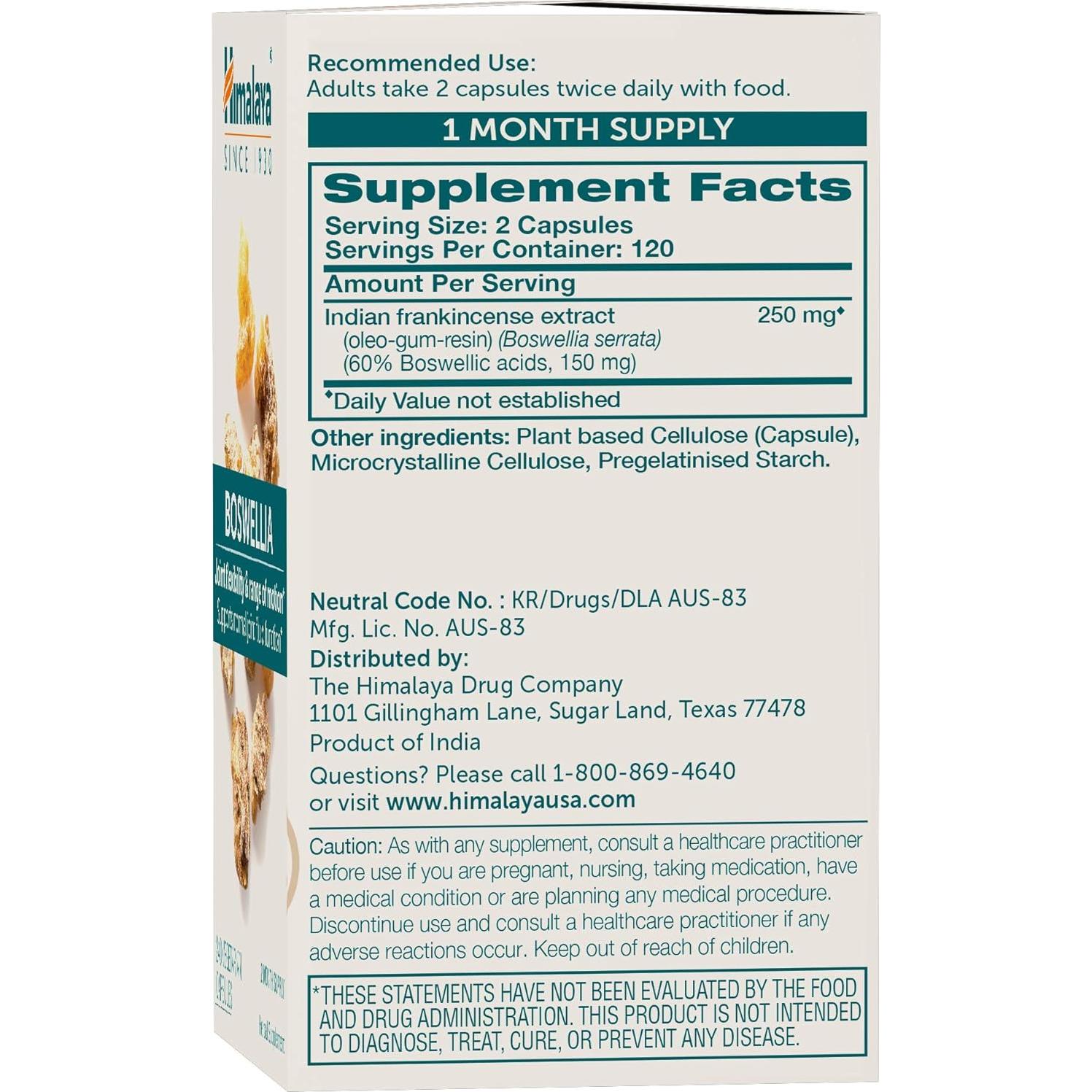 Himalaya Boswellia 250 mg, 240 Cápsulas para Articulaciones