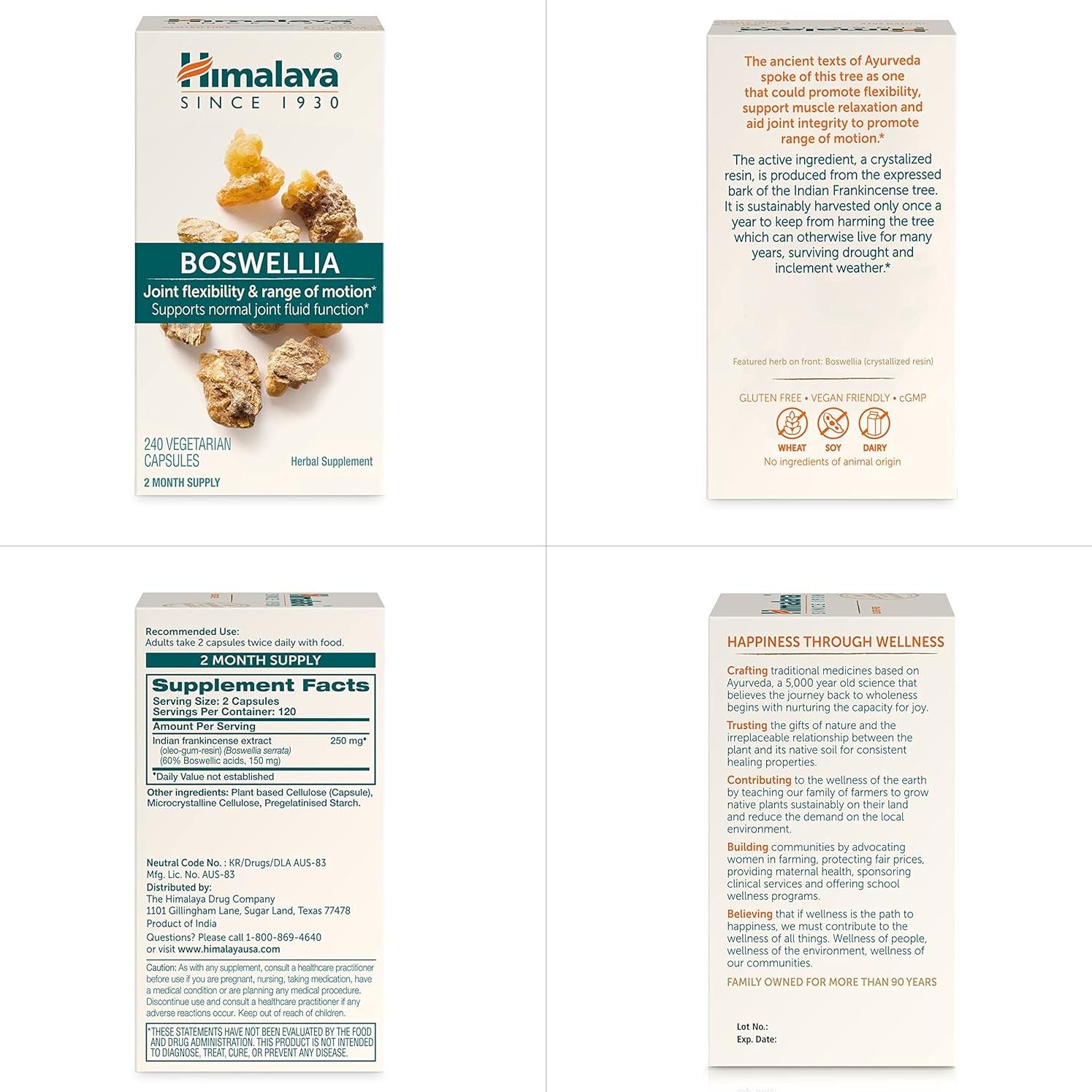 Himalaya Boswellia 250 mg, 240 Cápsulas para Articulaciones