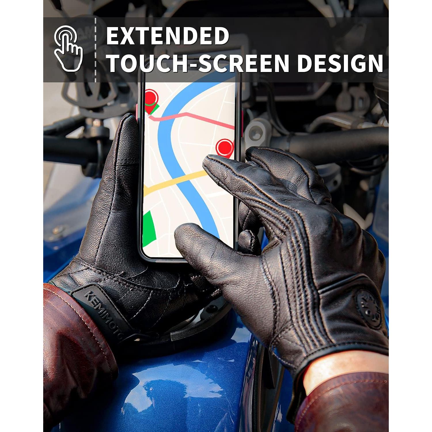 Guantes de Motocicleta KEMIMOTO de Cuero Táctiles Negros