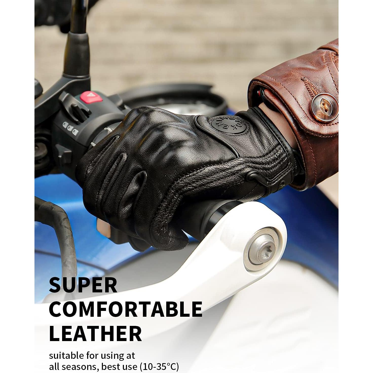 Guantes de Motocicleta KEMIMOTO de Cuero Táctiles Negros