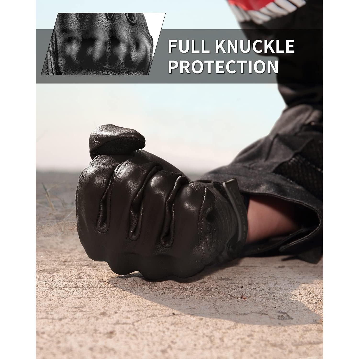 Guantes de Motocicleta KEMIMOTO de Cuero Táctiles Negros