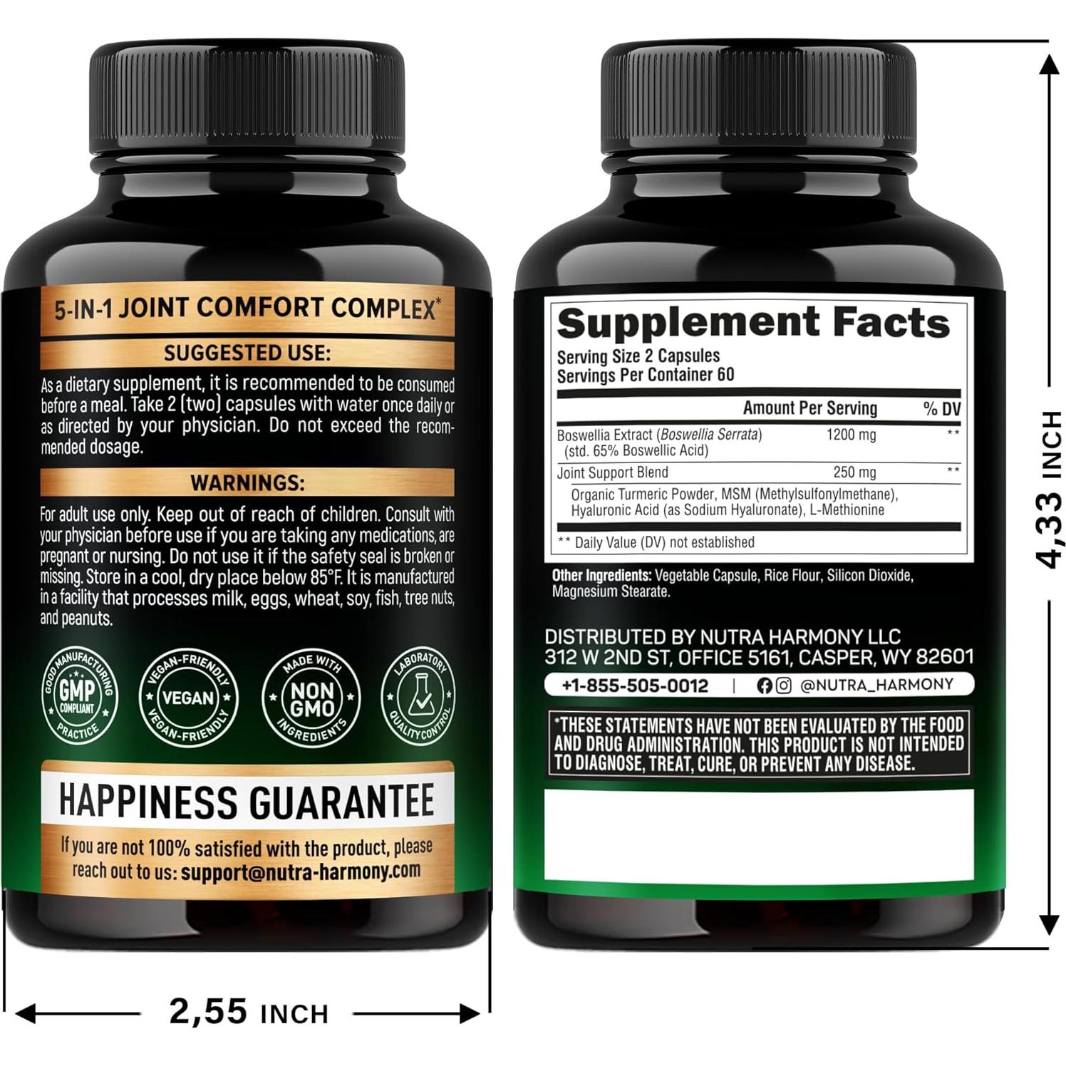 Boswellia 1200mg Nutra Harmony - Suplemento Articular 120 Cápsulas