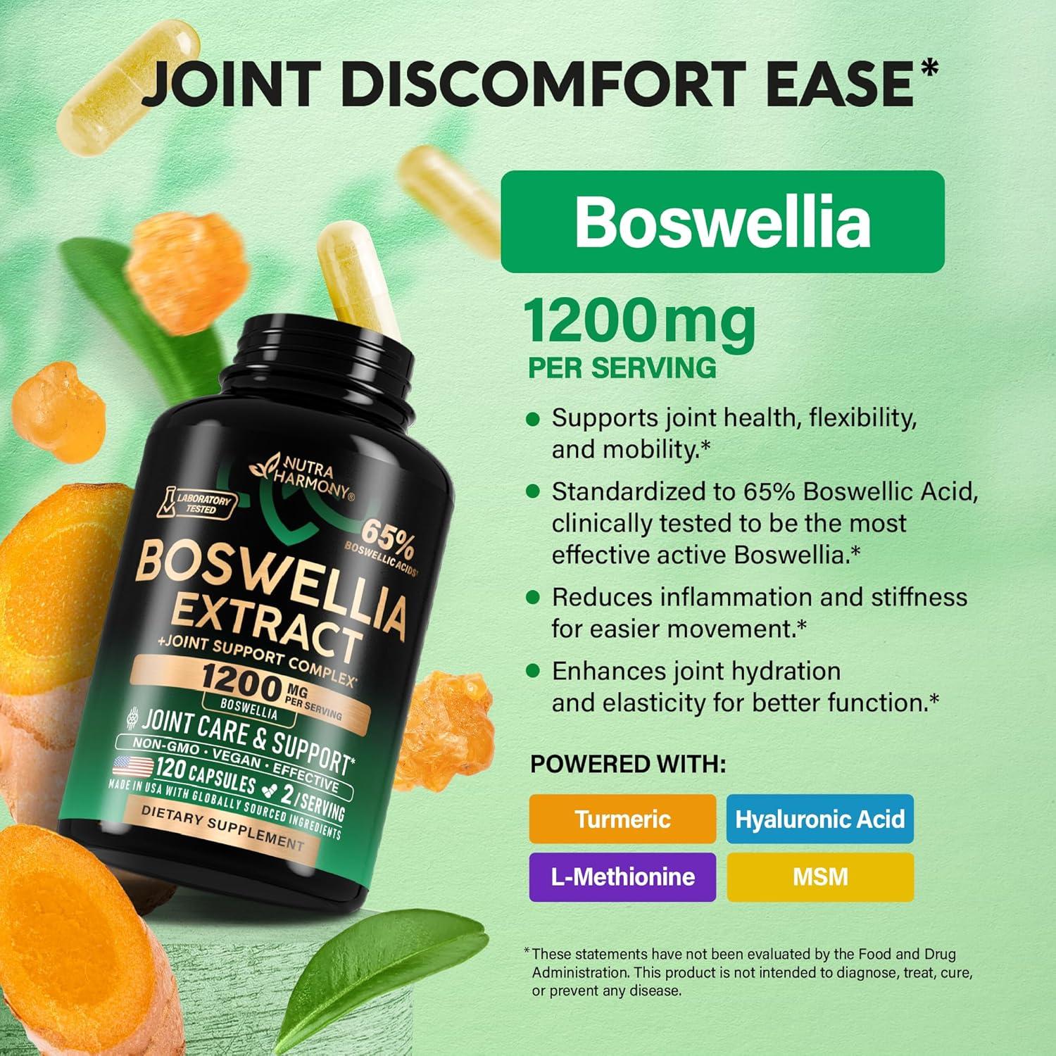 Boswellia 1200mg Nutra Harmony - Suplemento Articular 120 Cápsulas