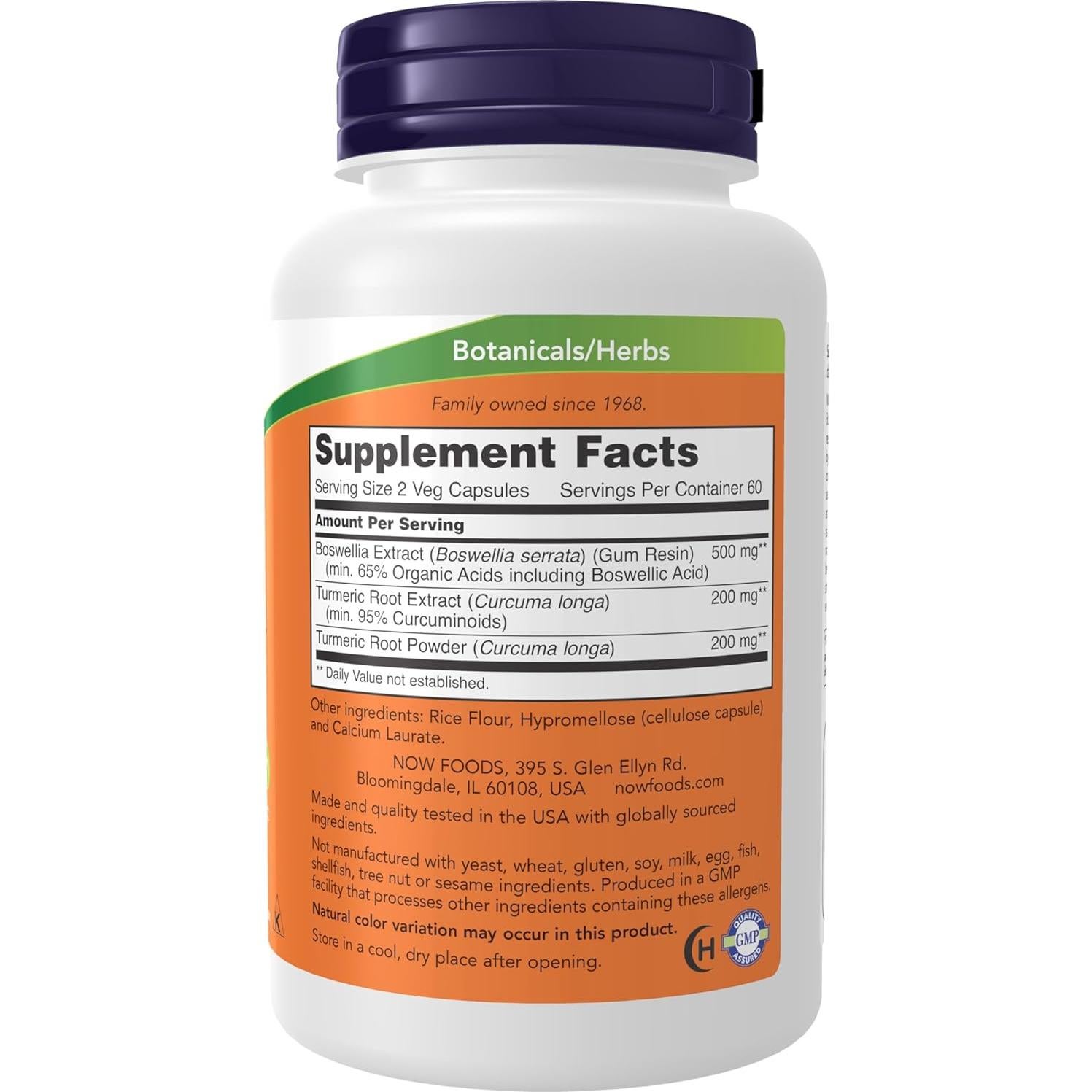 NOW Foods Extracto de Boswellia 250 mg + Cúrcuma 120 Cápsulas Veganas