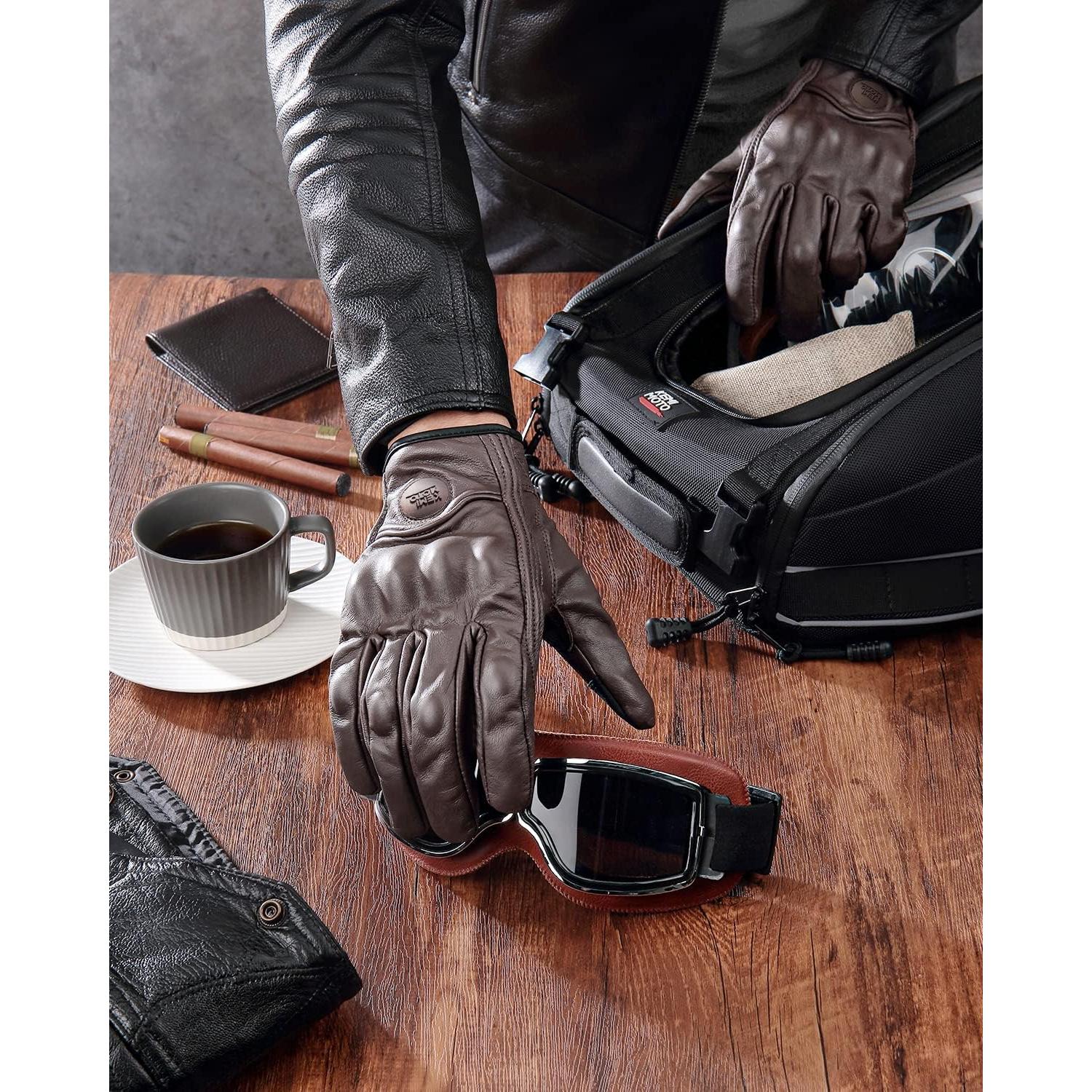Guantes de Motocicleta KEMIMOTO de Cuero Táctiles y Seguros