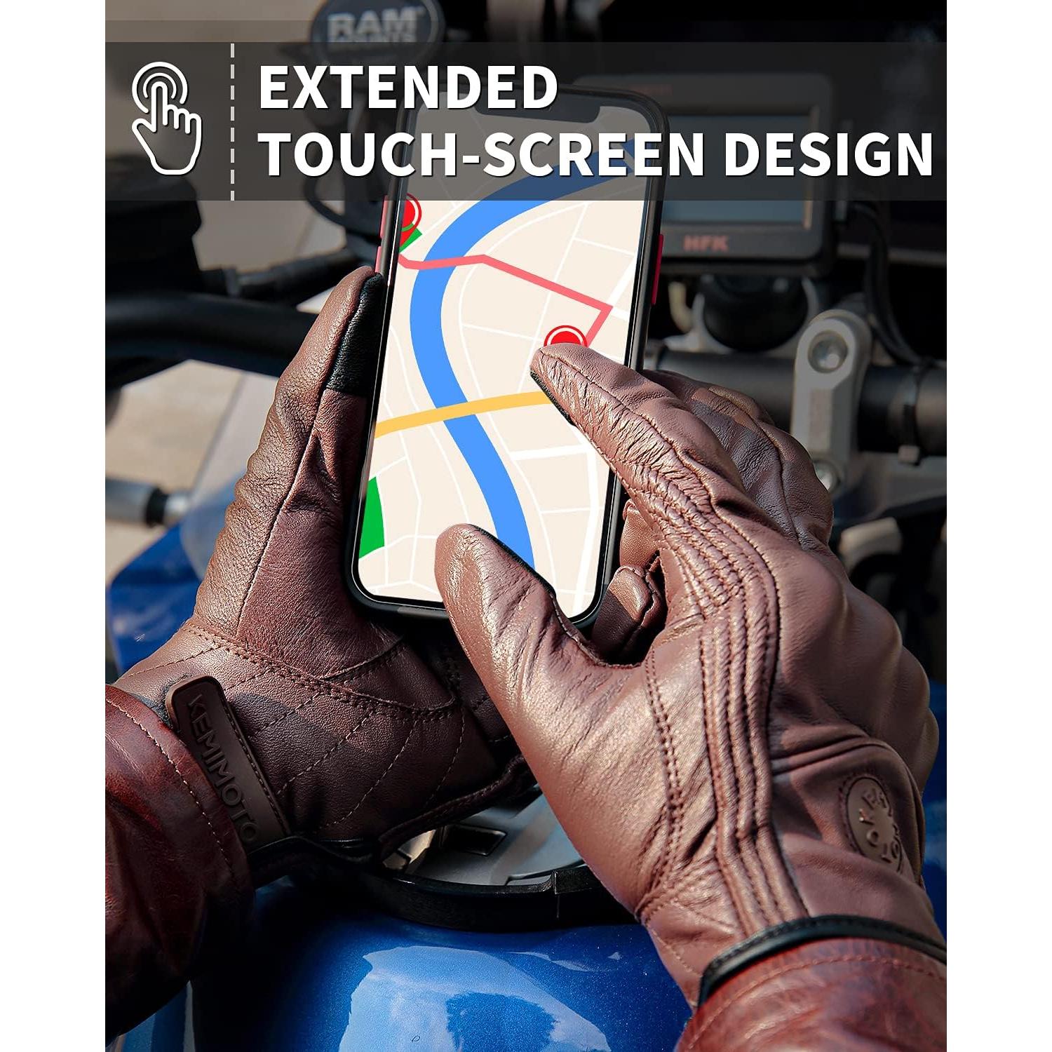 Guantes de Motocicleta KEMIMOTO de Cuero Táctiles y Seguros