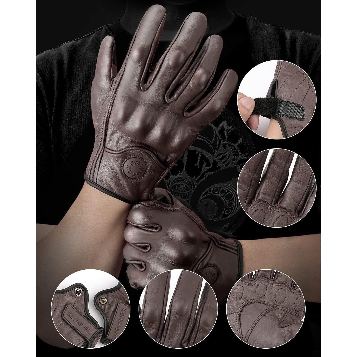 Guantes de Motocicleta KEMIMOTO de Cuero Táctiles y Seguros