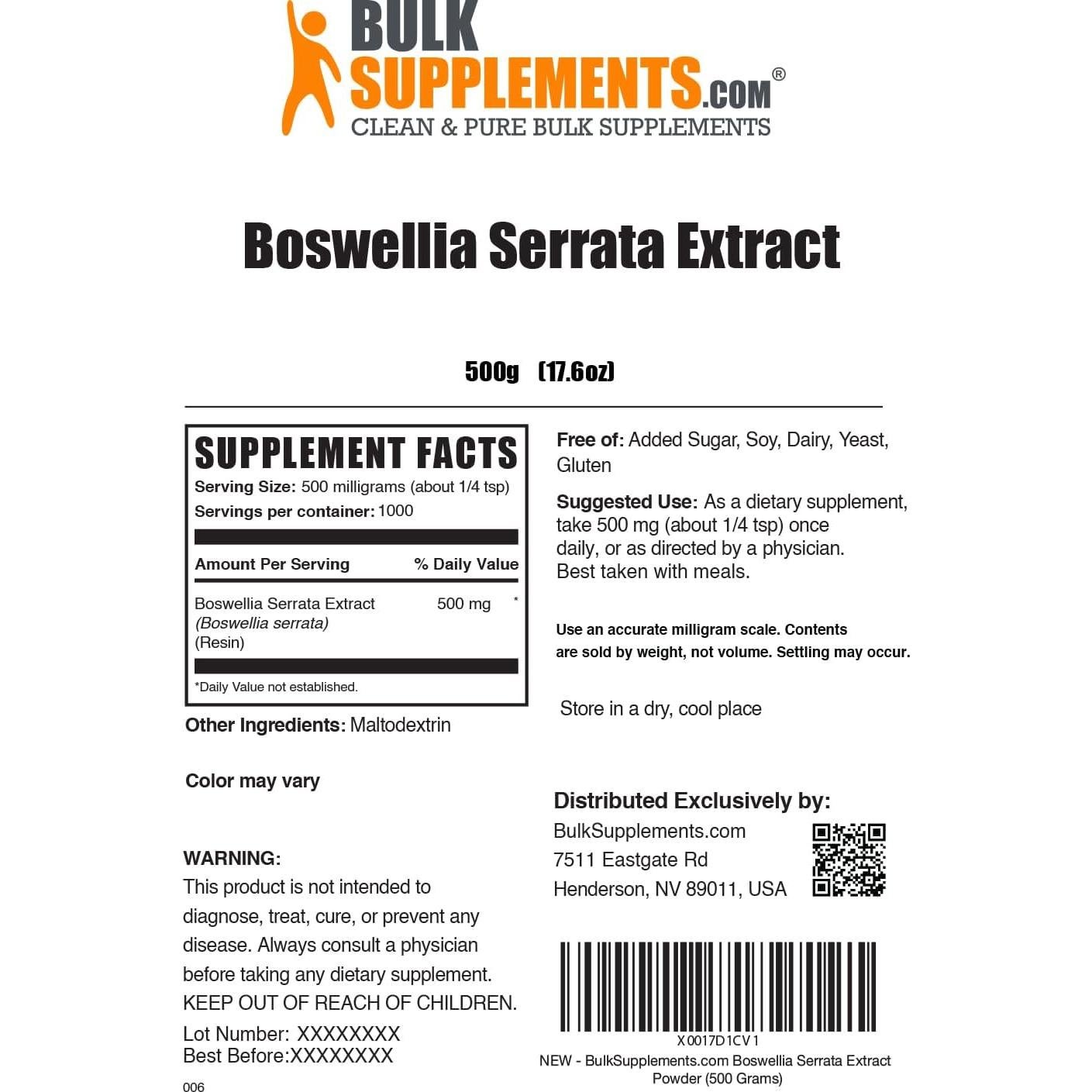 Extracto de Boswellia Serrata en Polvo BulkSupplements 500g