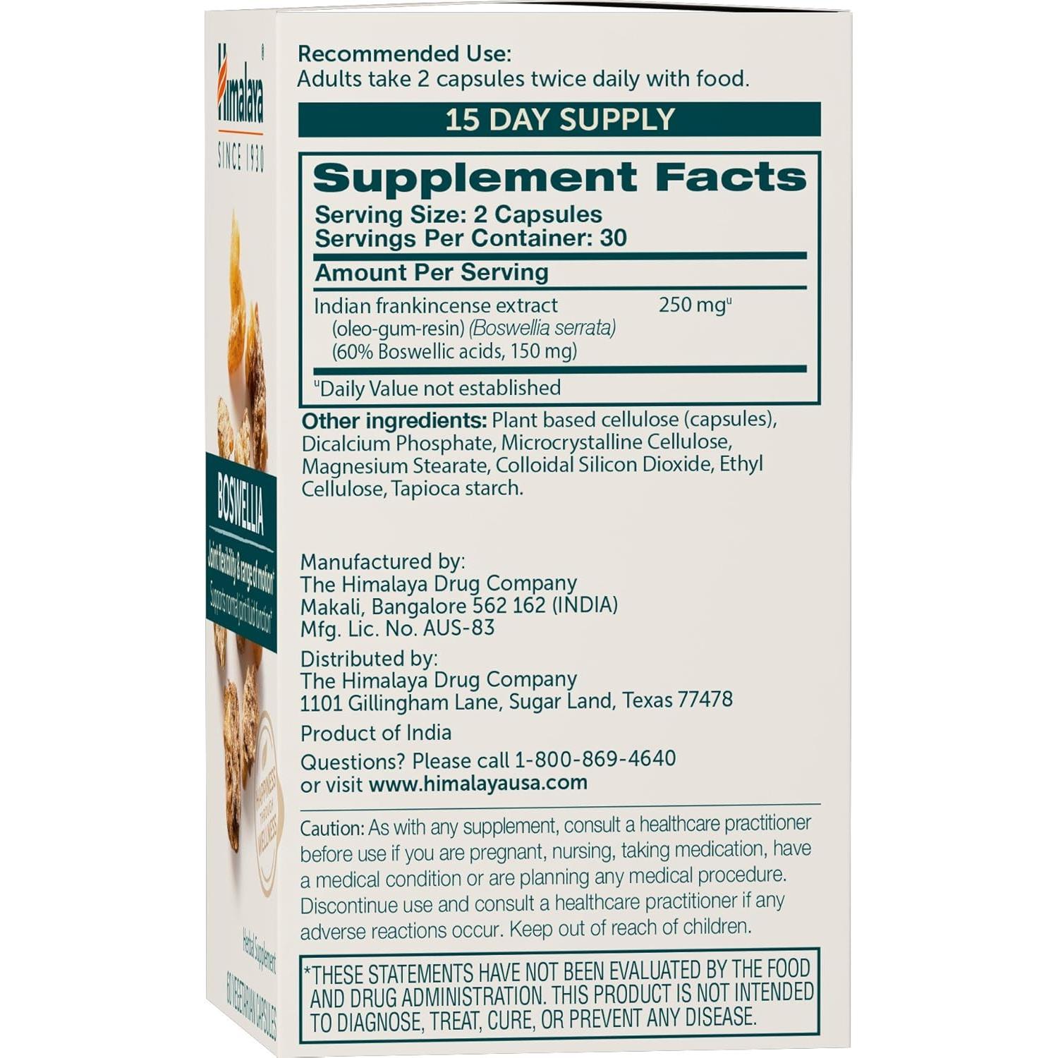 Suplemento Articular Himalaya Boswellia 250 mg 60 Cápsulas