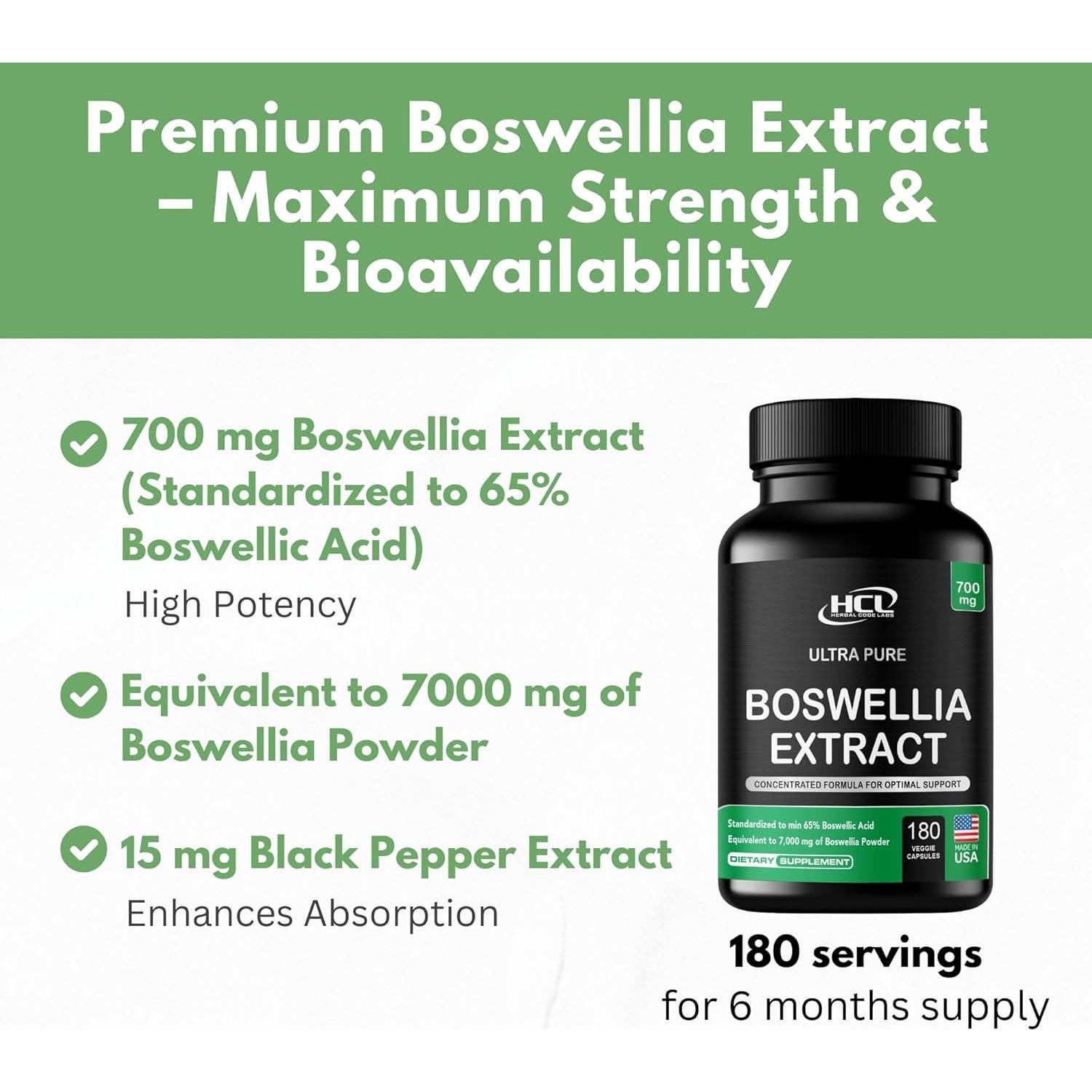 Cápsulas de Boswellia Serrata 700mg Hcl - 180 Veganas