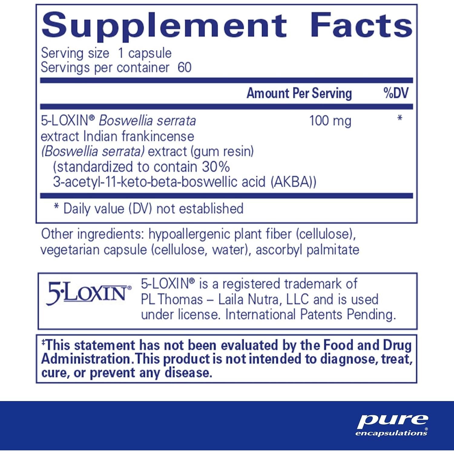 Suplemento Articular Boswellia AKBA Pure Encapsulations 60 Cápsulas