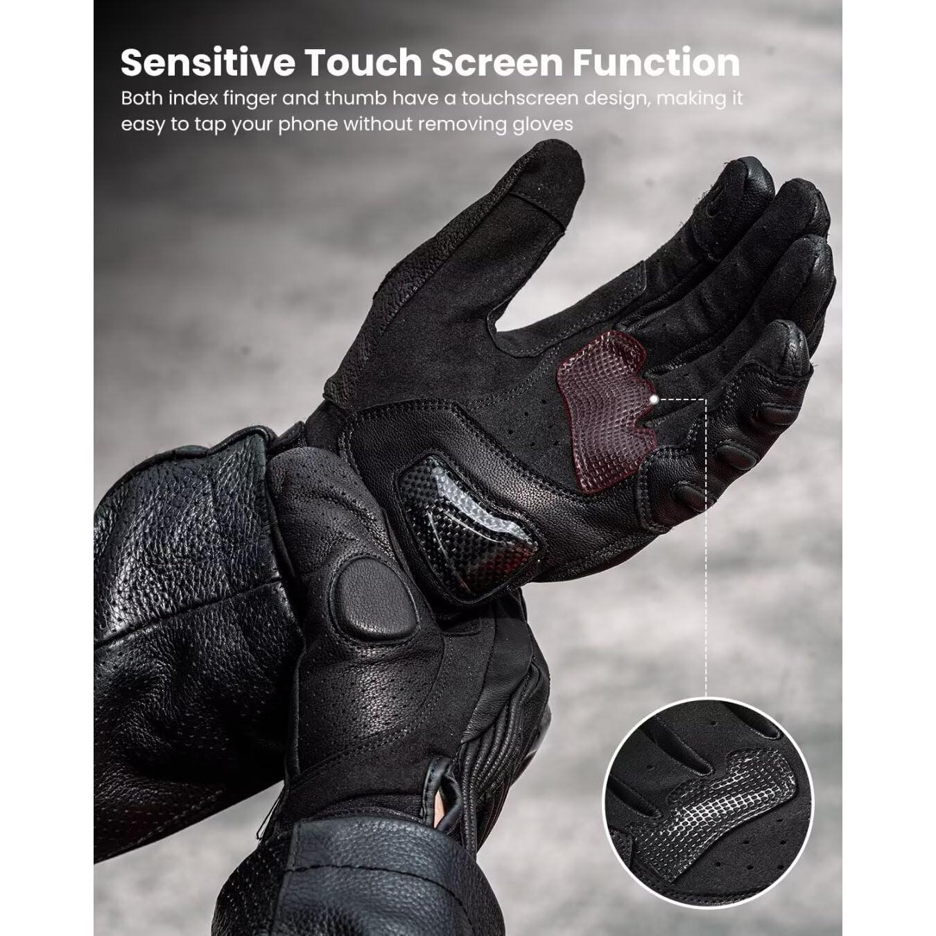 Guantes de Motocicleta ILM GL4 de Cuero de Cabra Táctiles M