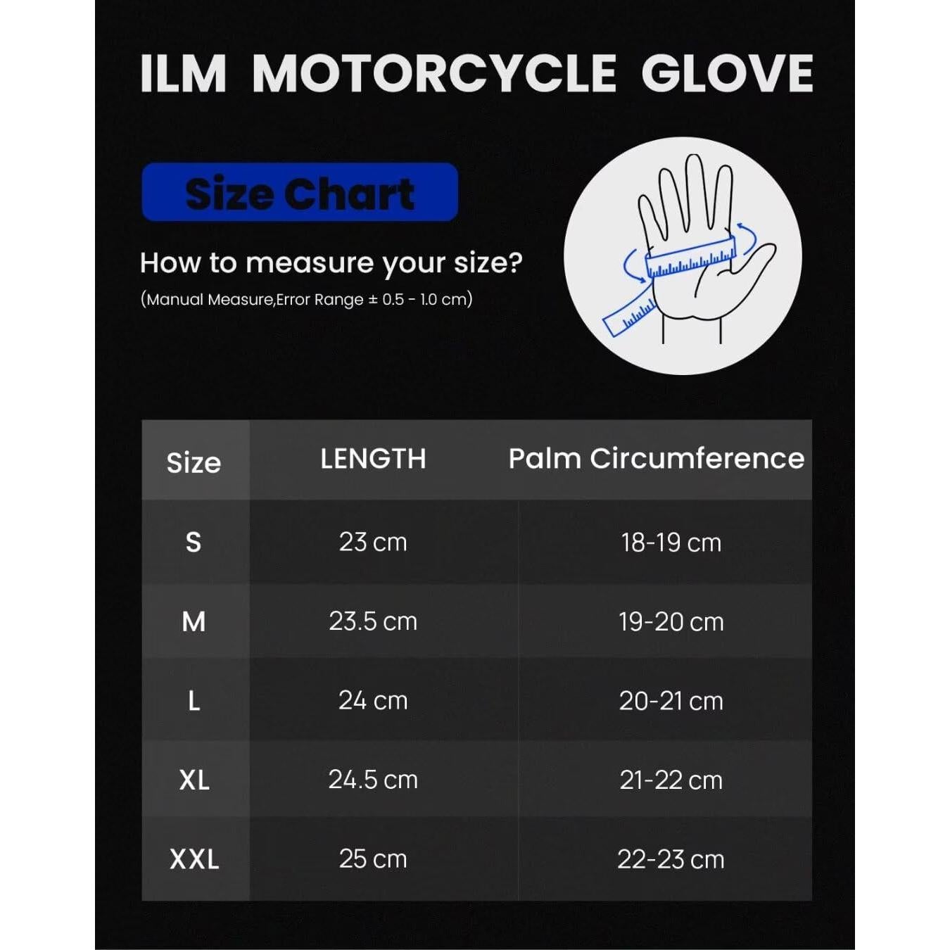 Guantes de Motocicleta ILM GL4 de Cuero de Cabra Táctiles M