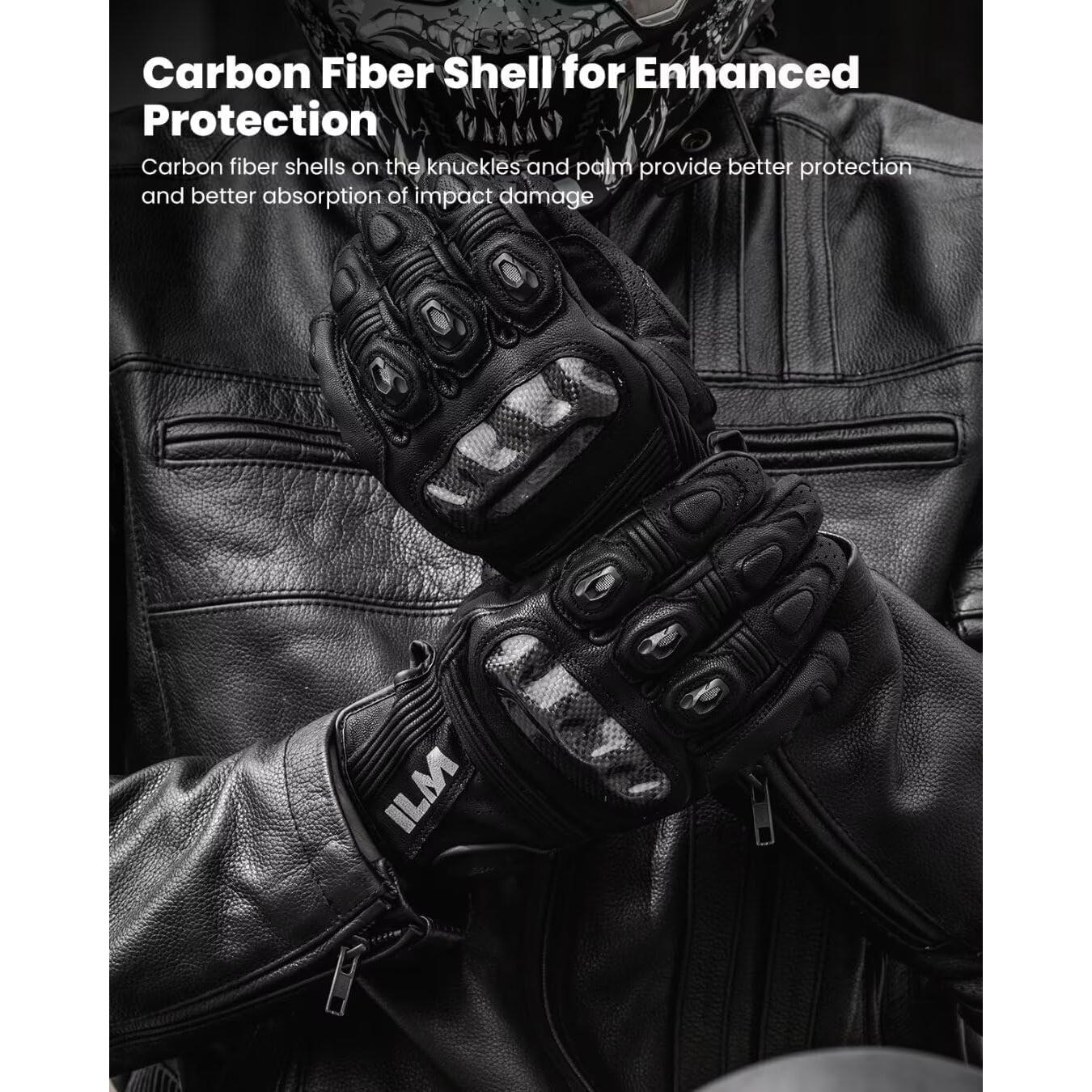 Guantes de Motocicleta ILM GL4 de Cuero con Pantalla Táctil - Negro L